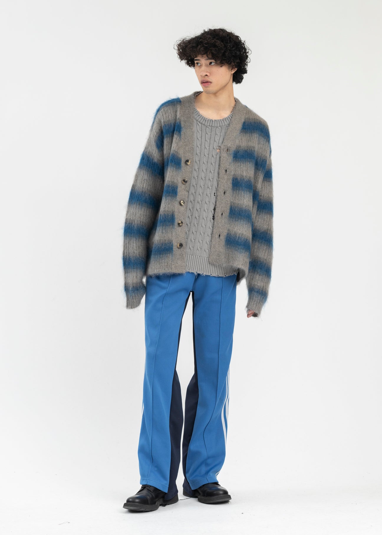 BLUE MOHAIR BORDER KNIT CARDIGAN – 017 Shop