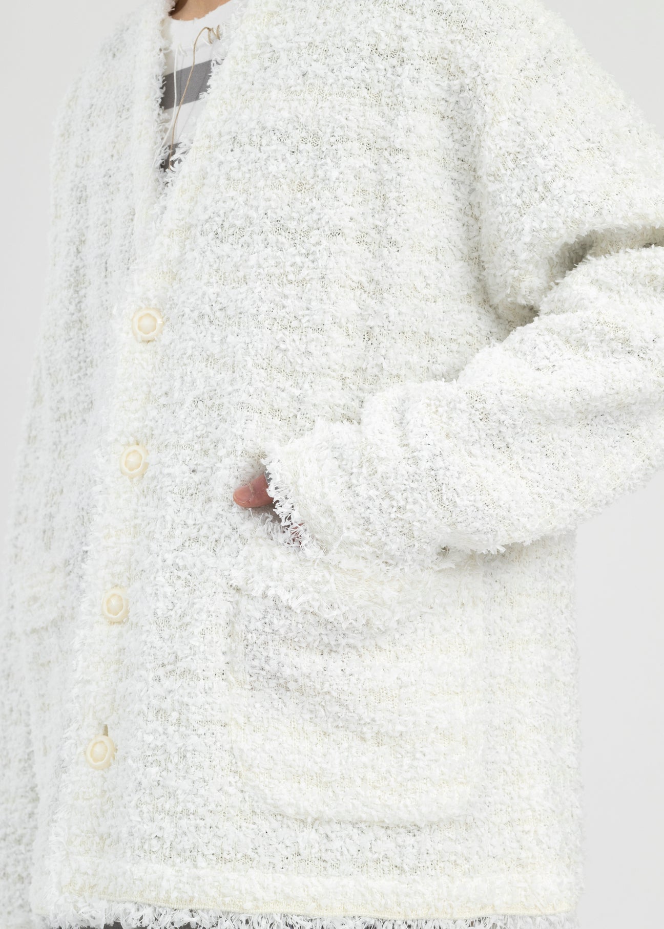 WHITE COCO TWEED KNIT CARDIGAN JKT – 017 Shop