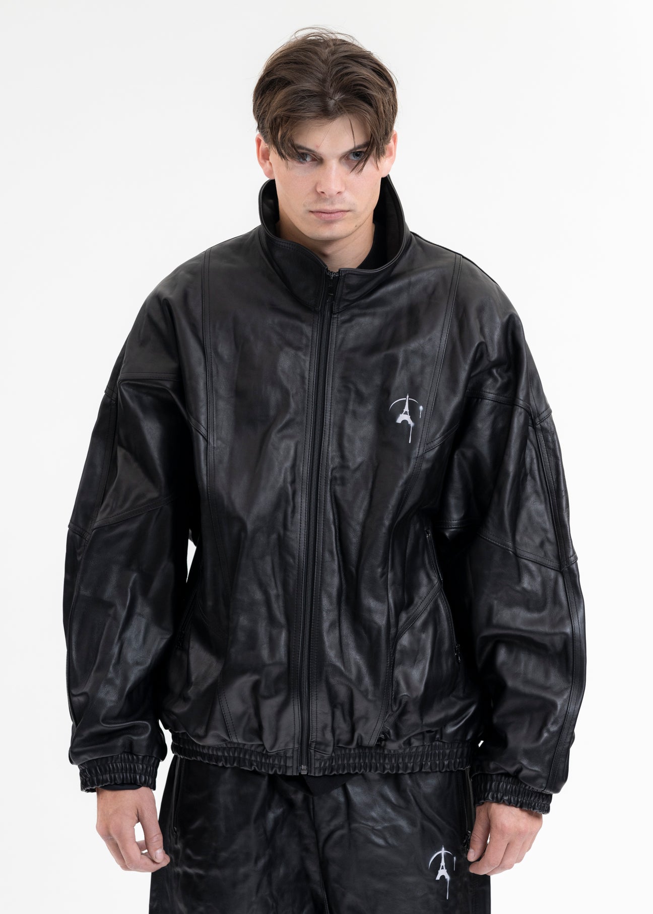 Leather track jacket sales