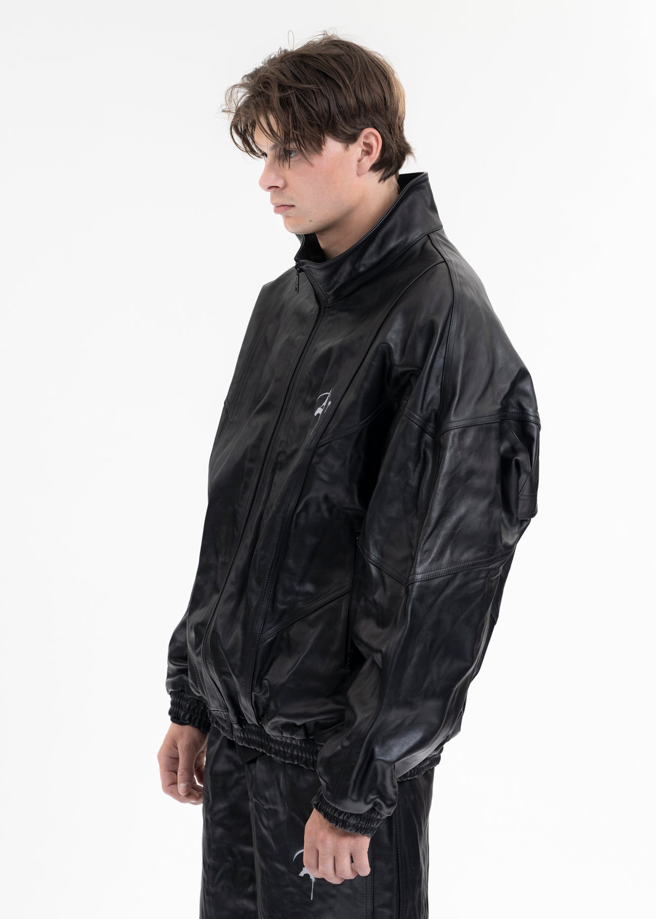 BLACK WRINKLE LEATHER TRACK JACKET – 017 Shop