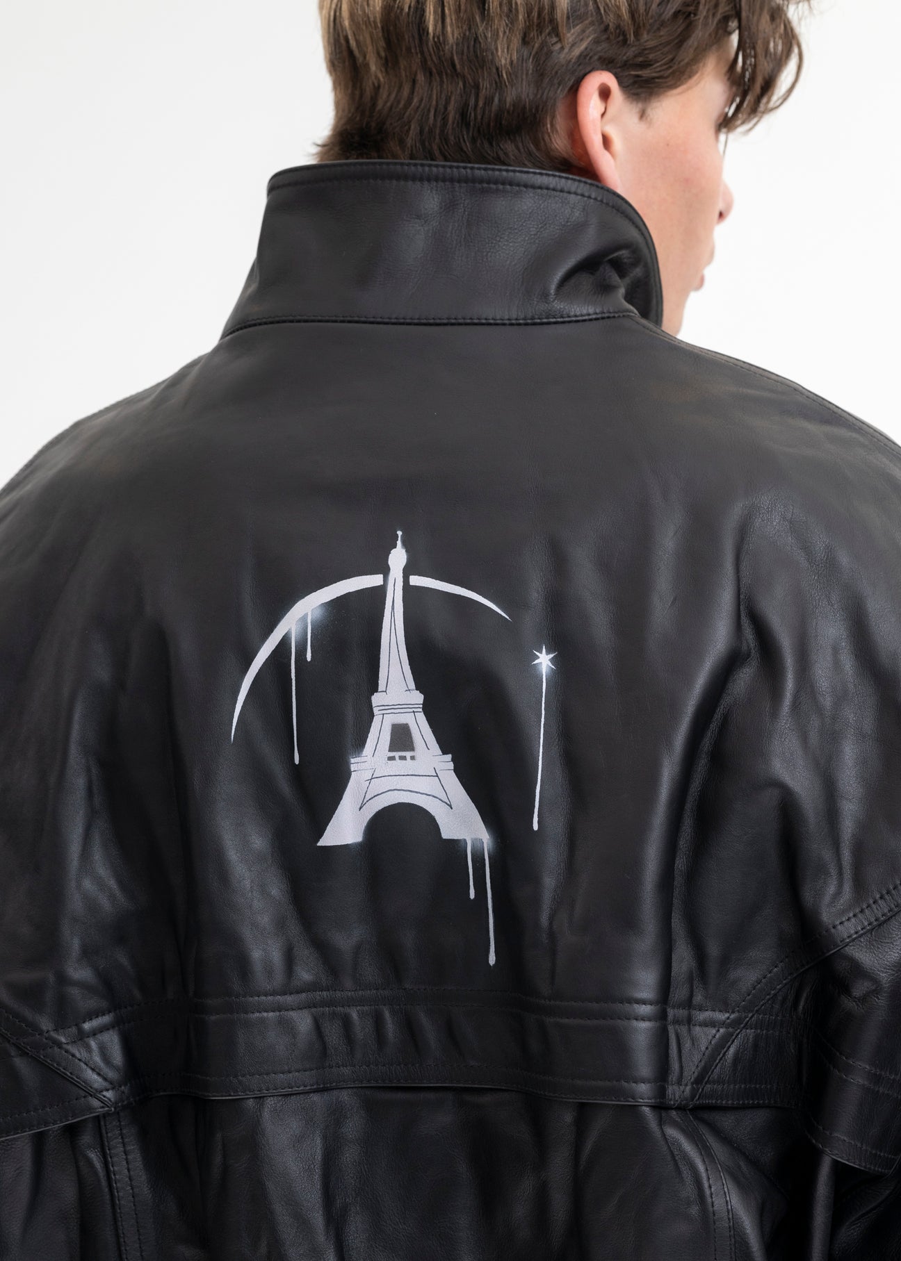 BLACK WRINKLE LEATHER TRACK JACKET – 017 Shop