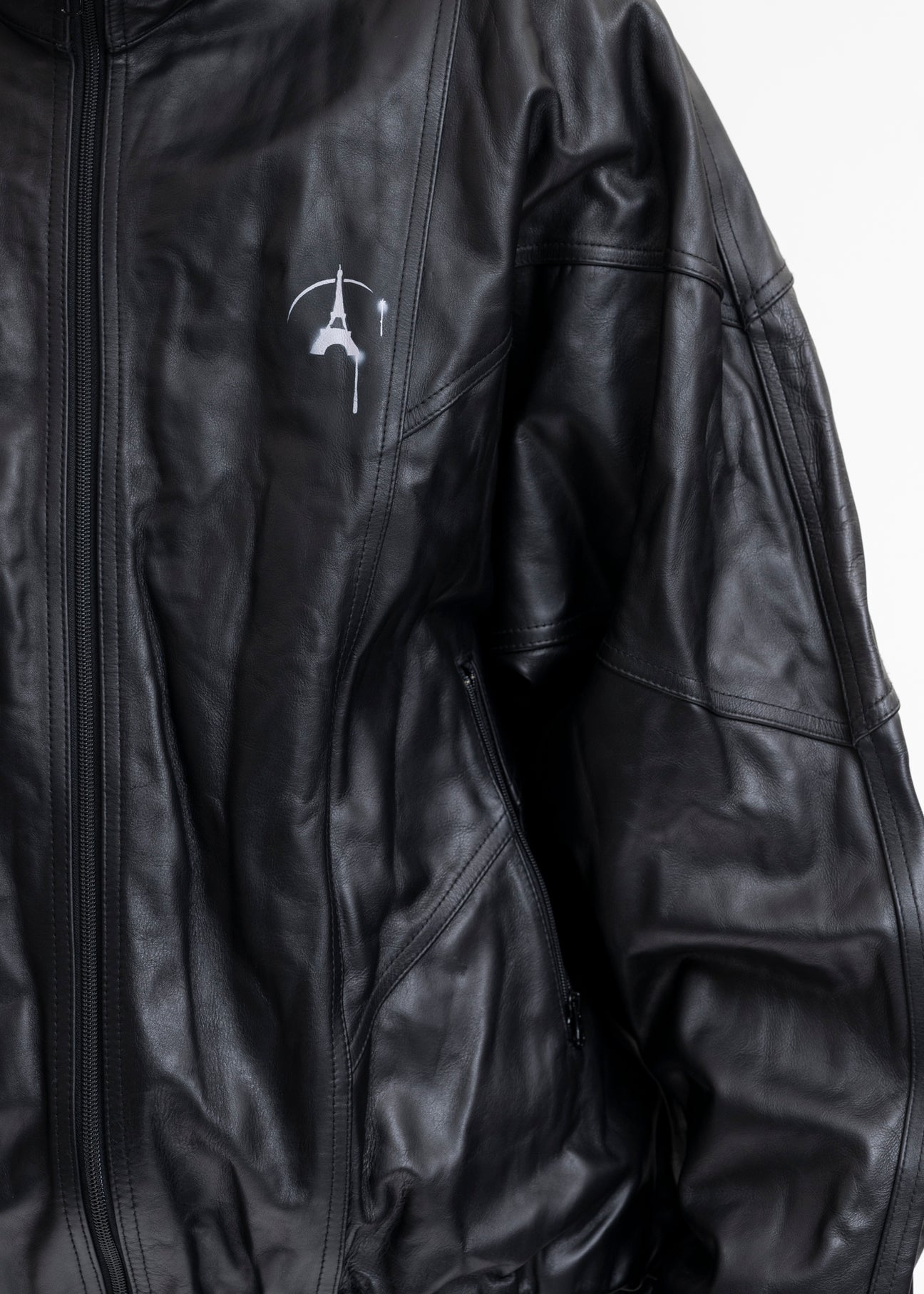 BLACK WRINKLE LEATHER TRACK JACKET – 017 Shop
