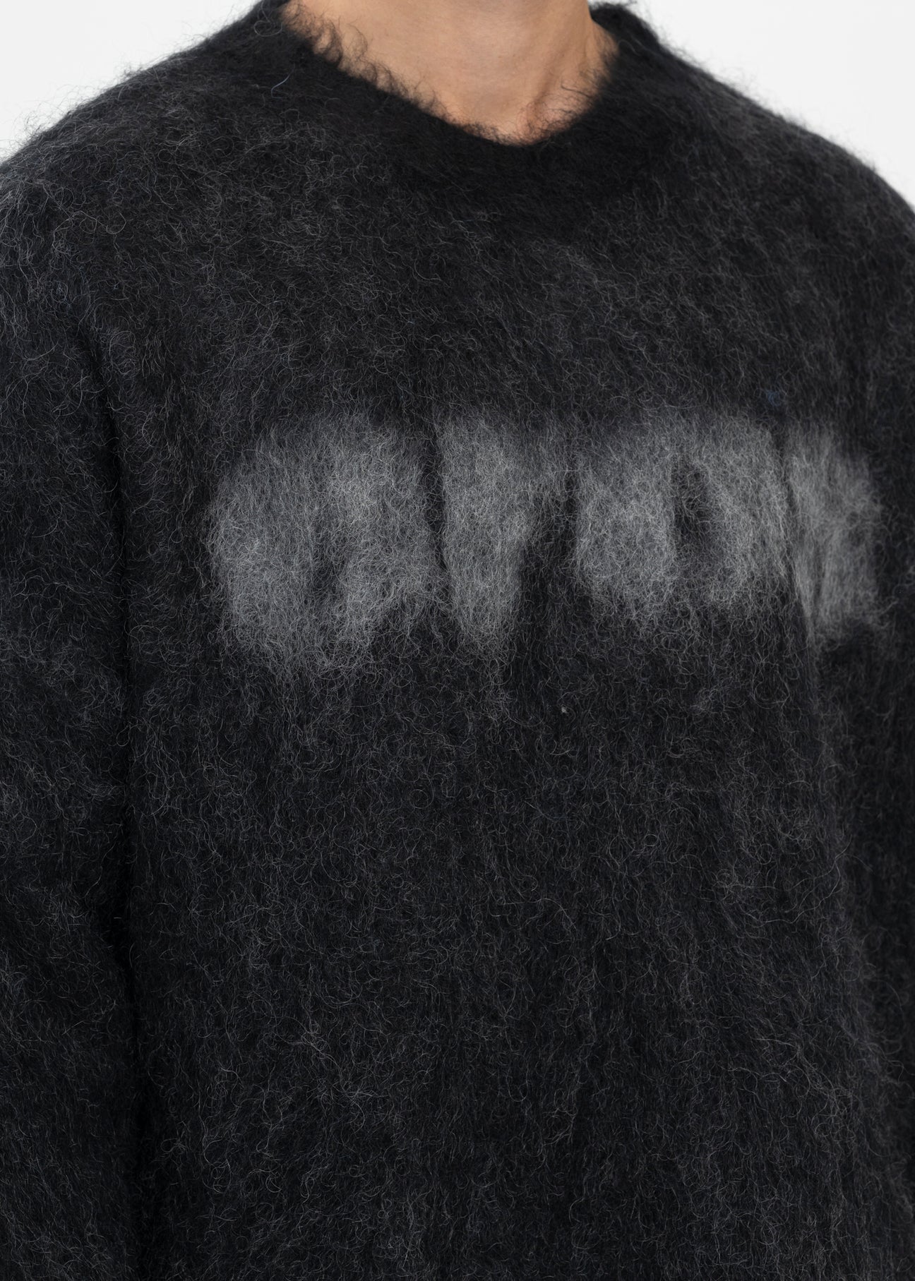 BLACK / CHARCOAL BRUSHED MOHAIR EROS V-NECK JUMPER – 017 Shop