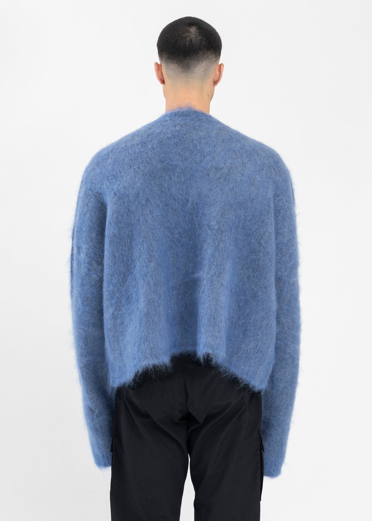 BLUE/LILAC BRUSHED MOHAIR EROS V-NECK JUMPER – 017 Shop