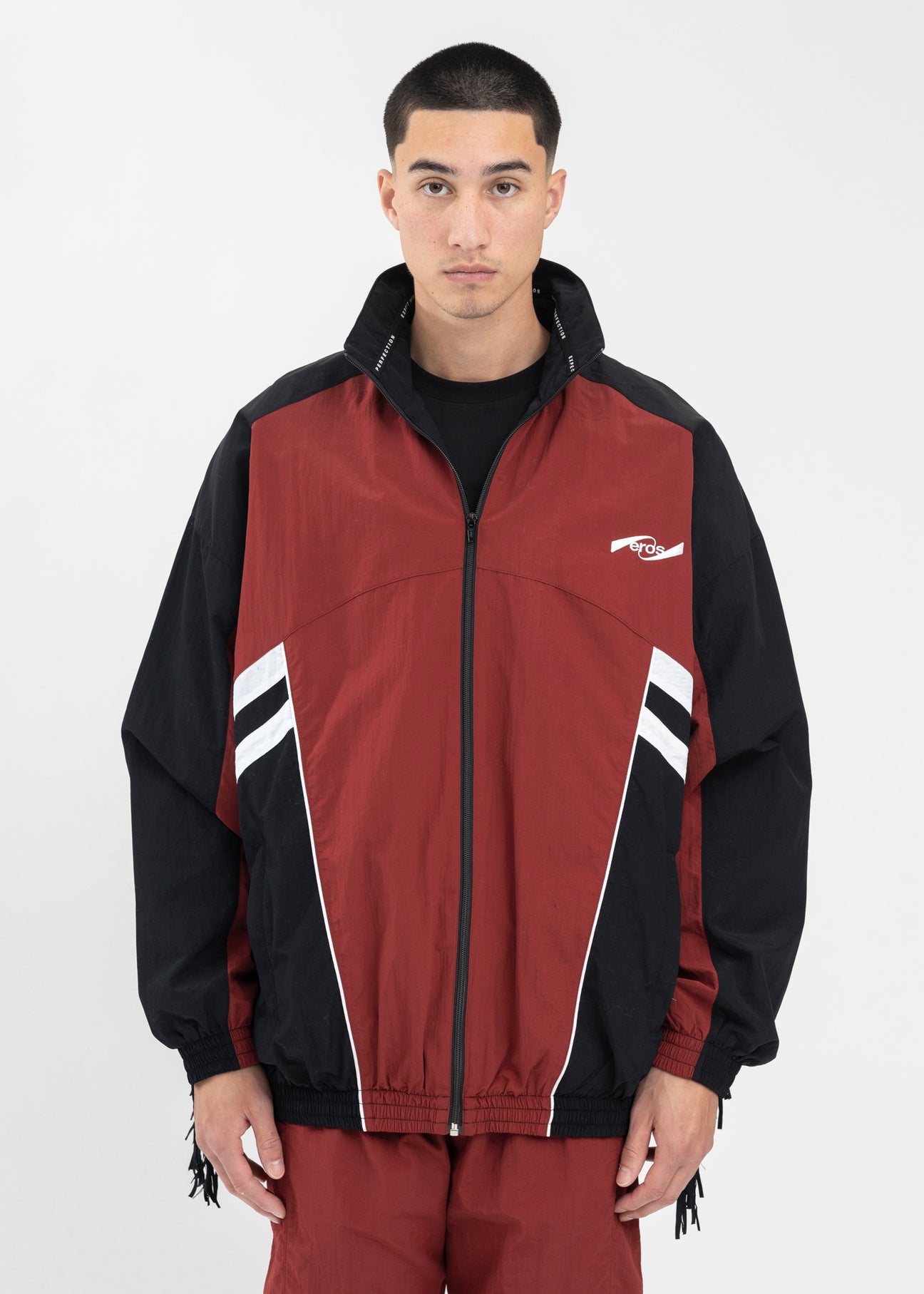 BURGUNDY / BLACK / WHITE FRINGE TRACK JACKET – 017 Shop