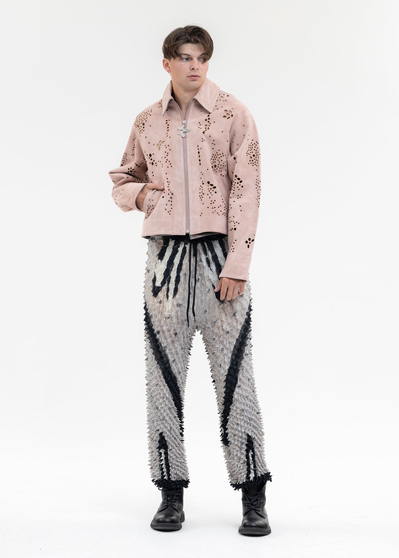 SALMON GALAXY-CUT LEATHER JACKET – 017 Shop