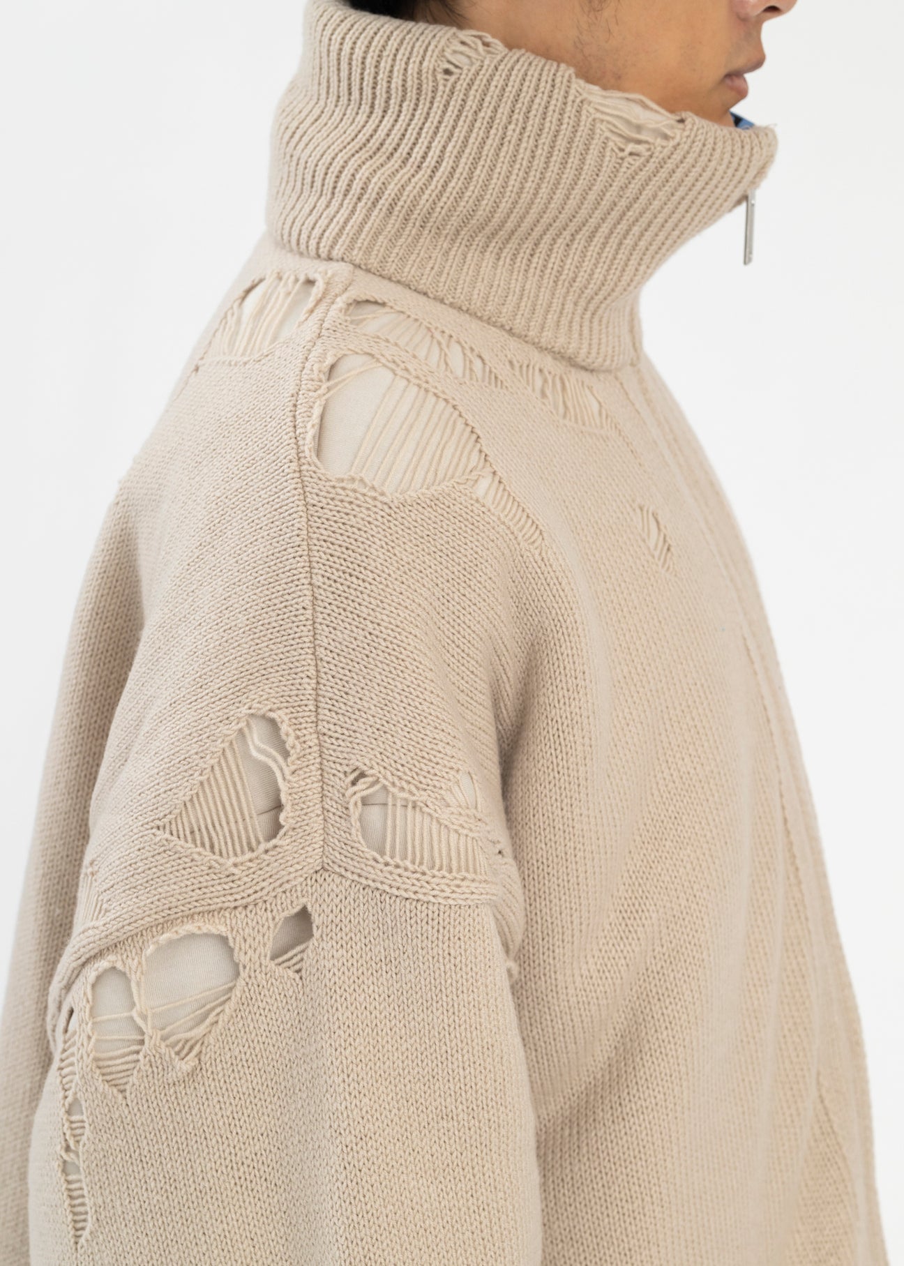 Beige Padded Zip Knit Cardigan – 017 Shop