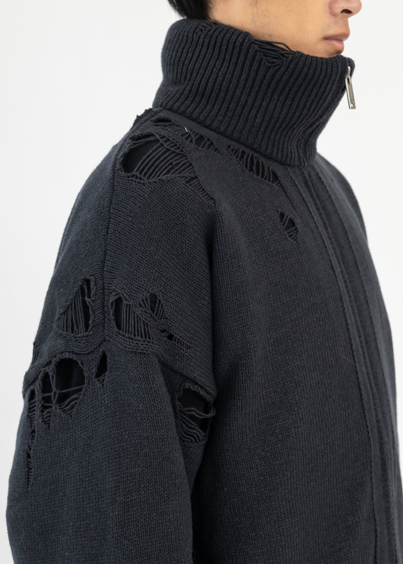 Black Padded Zip Knit Cardigan – 017 Shop