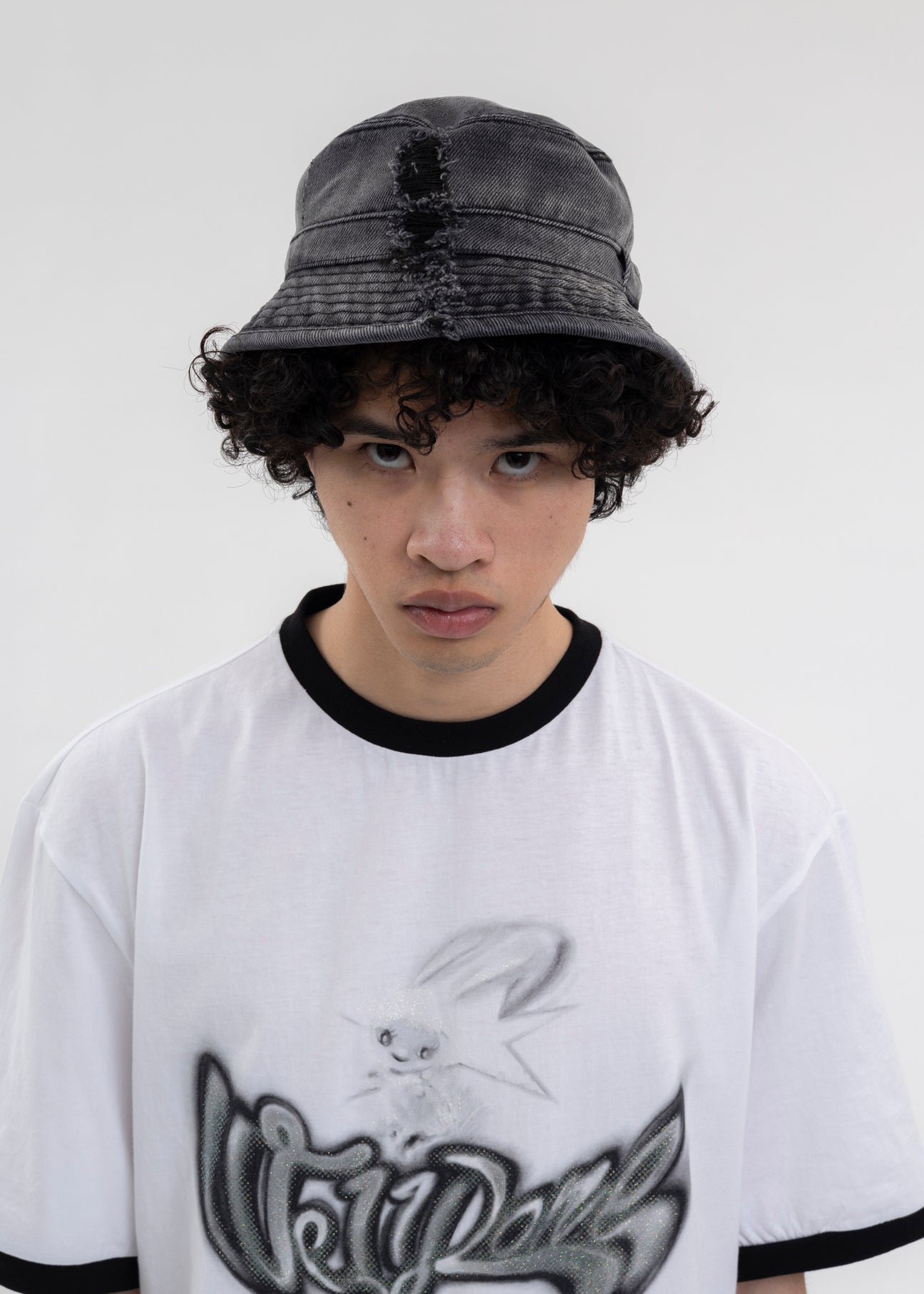 BLACK DIAGONAL DESTROYED DENIM HAT – 017 Shop