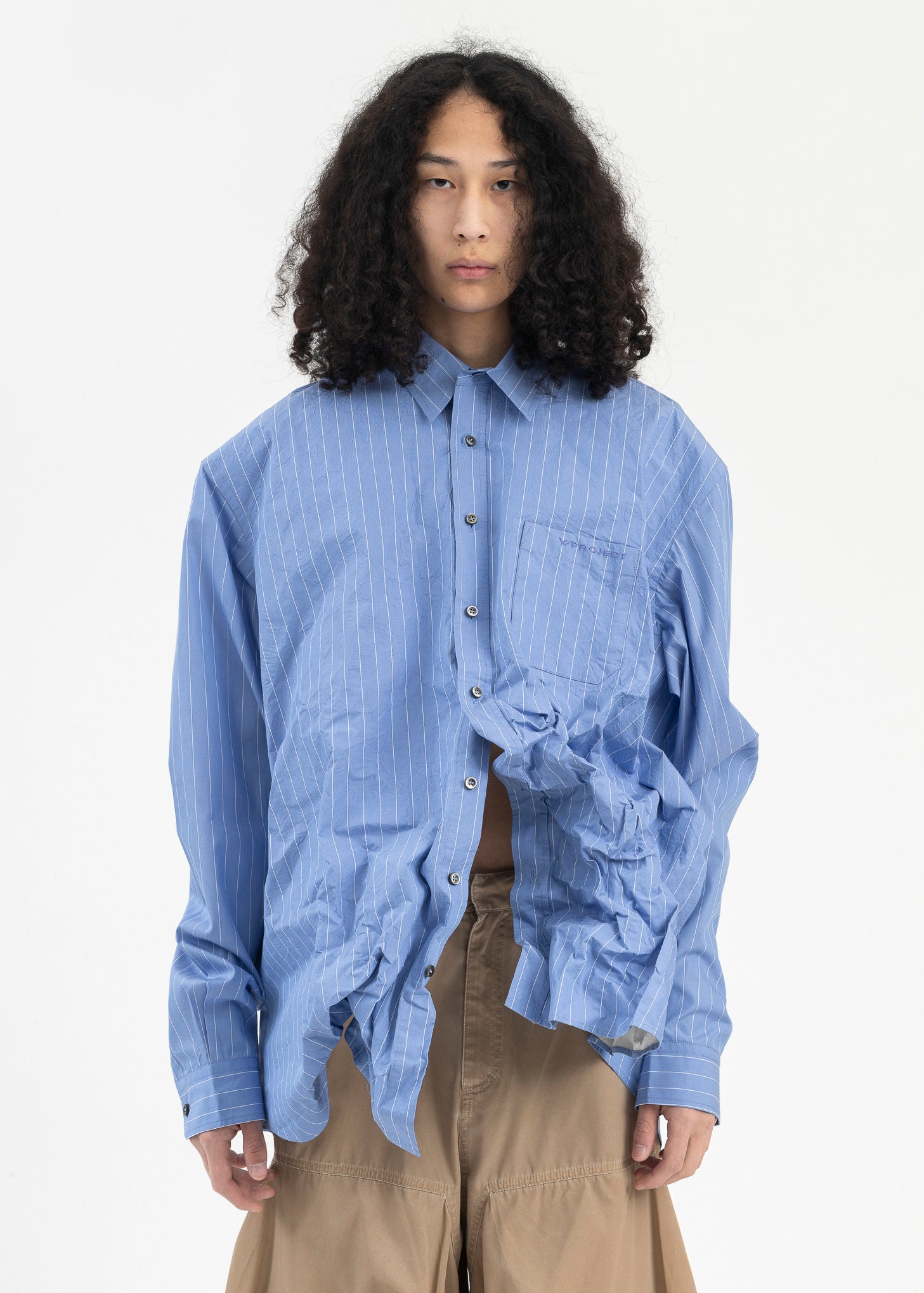 BLUE STRIPE SCRUNCHED SHIRT – 017 Shop