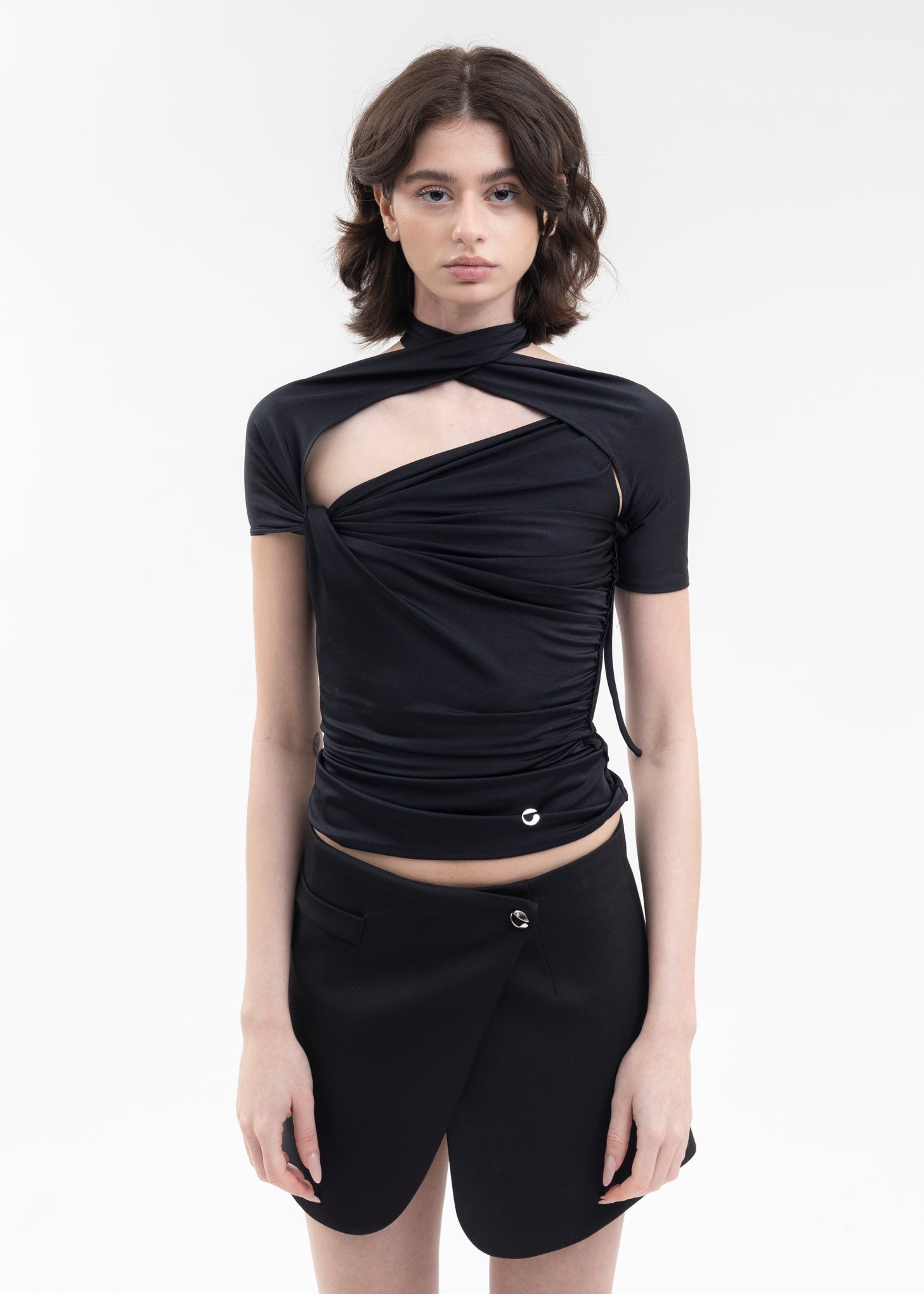 Raza Draped Jersey Top Black