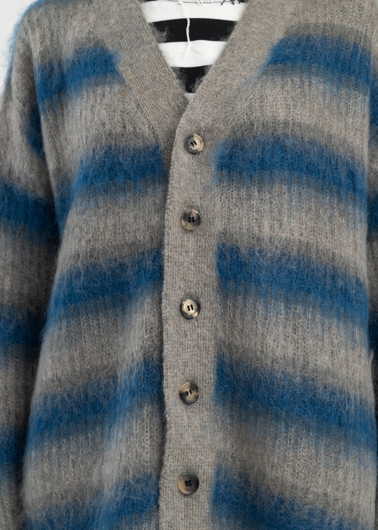 BLUE MOHAIR BORDER KNIT CARDIGAN – 017 Shop