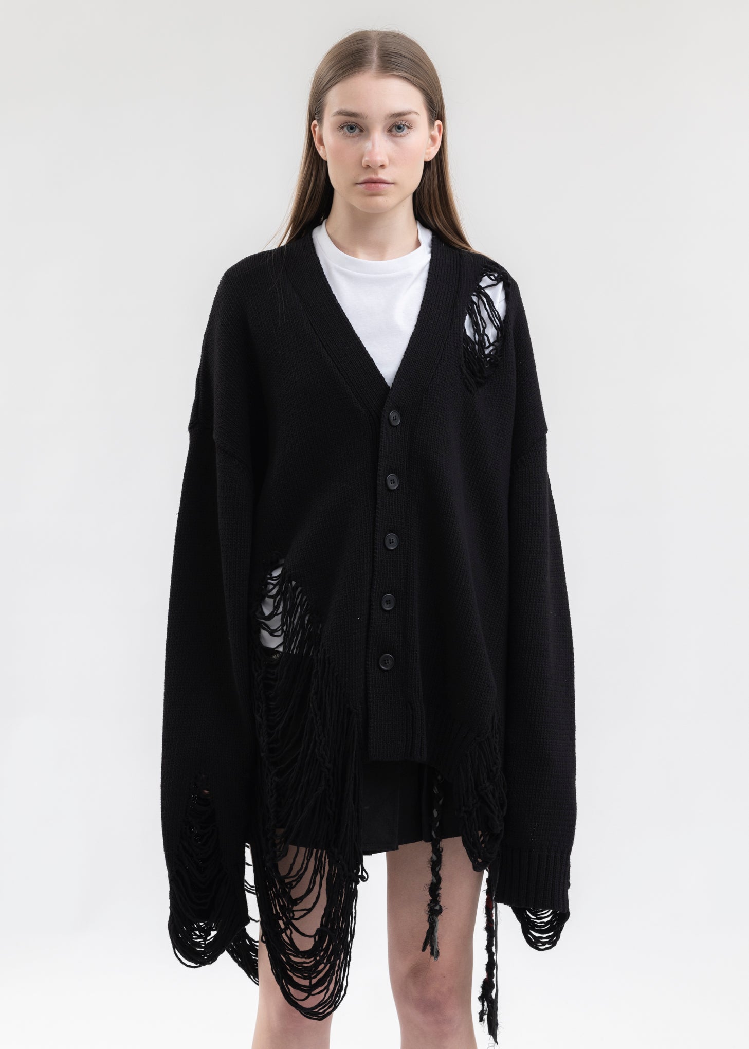 Black DAMAGE COTTON KNIT CARDIGAN – 017 Shop