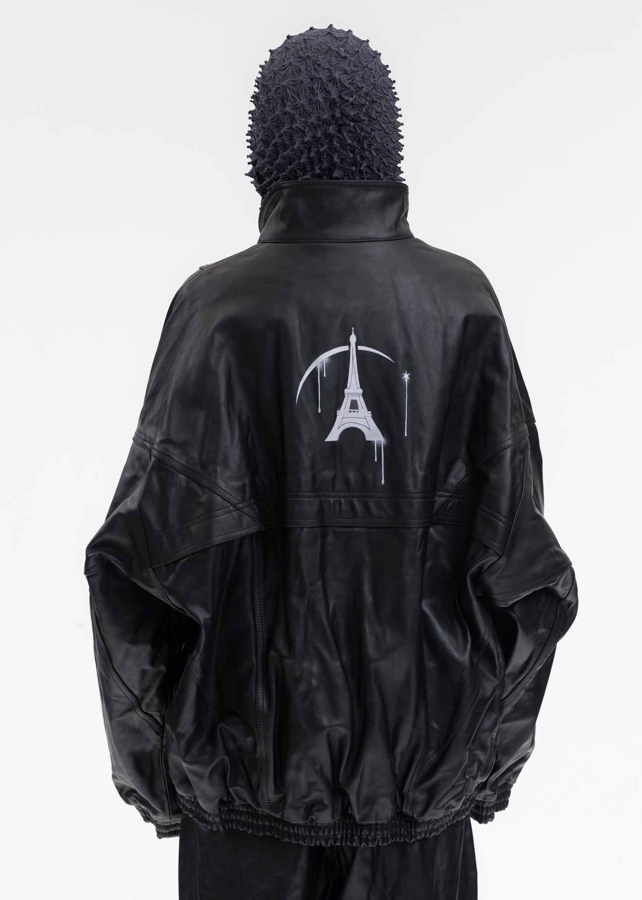 BLACK WRINKLE LEATHER TRACK JACKET – 017 Shop