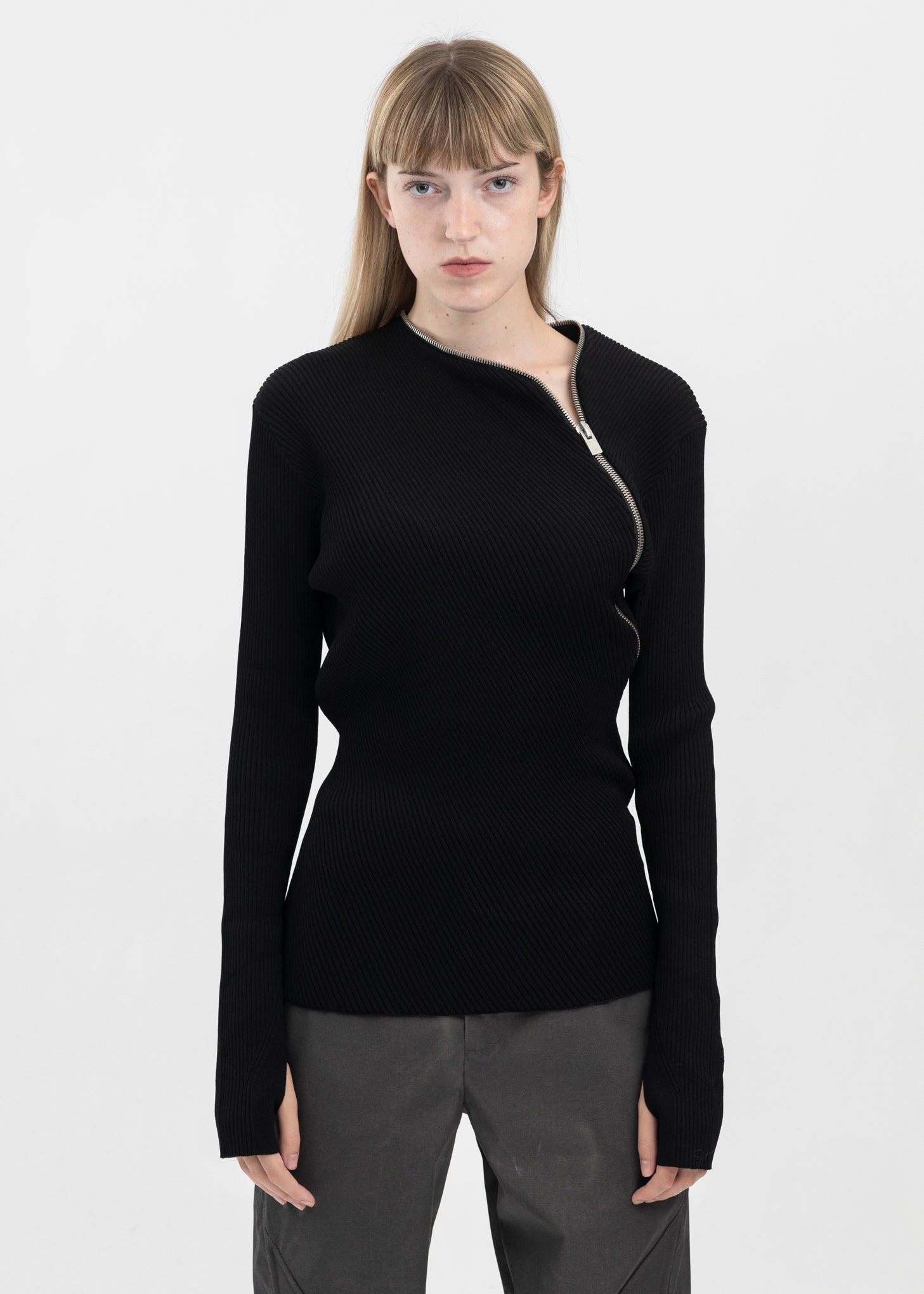 BLACK TIED ZIP KNIT – 017 Shop