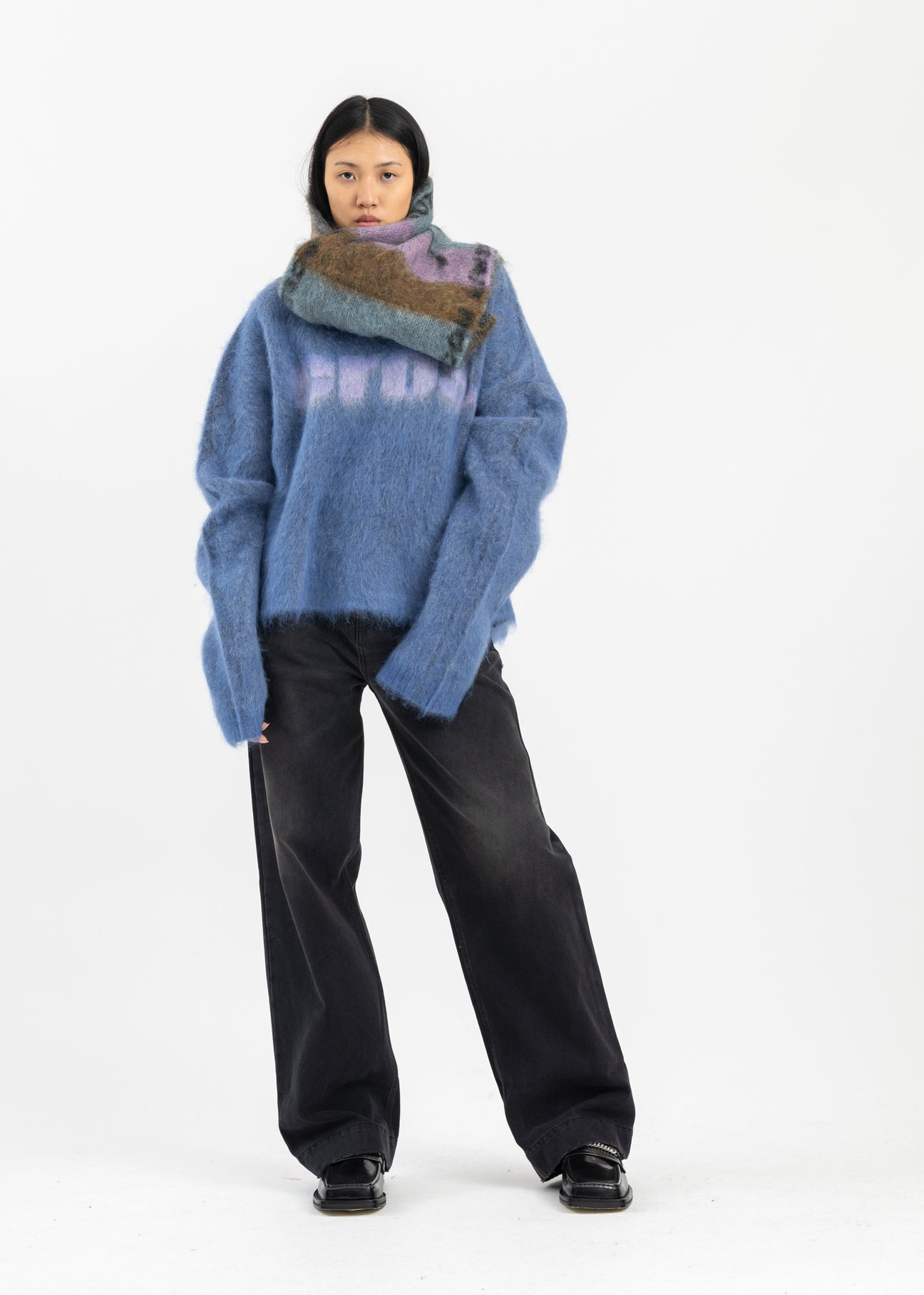 トップス Brushed Mohair Eros V-Neck Jumper BLUE/LILAC BRUSHED MOHAIR EROS V-NECK JUMPER – 017 Shop