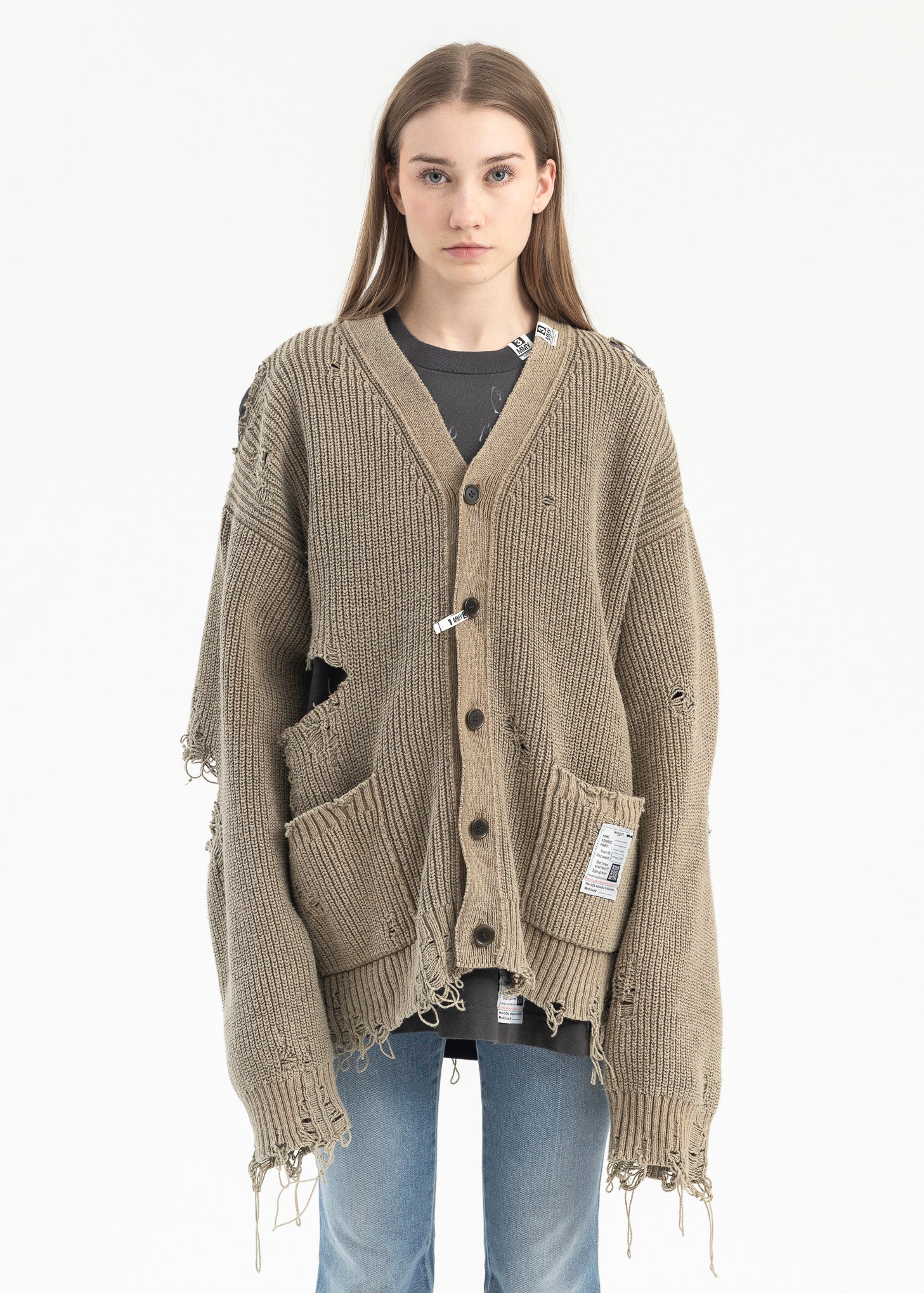 KHAKI BLEACHED KNIT CARDIGAN – 017 Shop