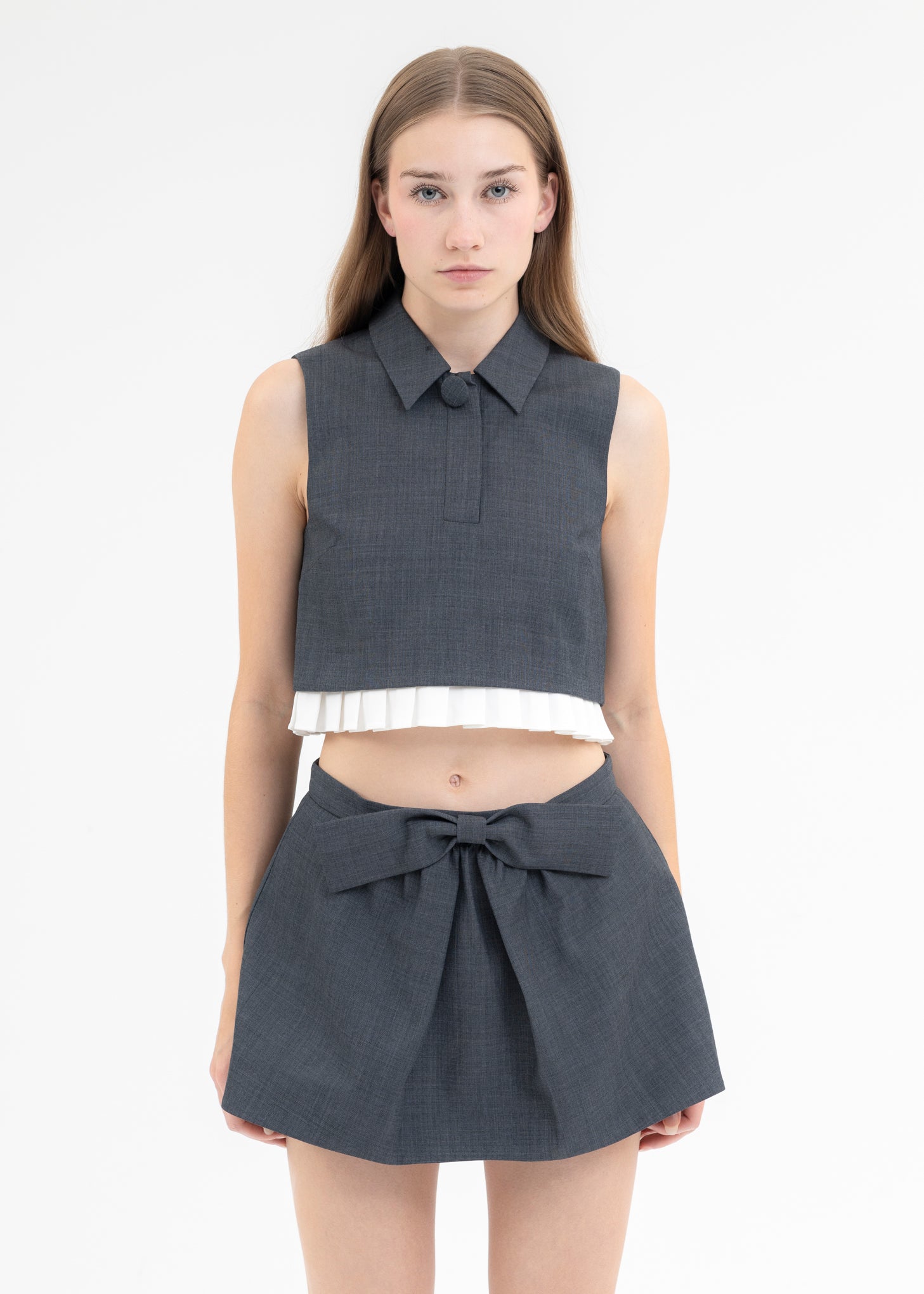 Grey Pleated Hem Short Top – 017 Shop
