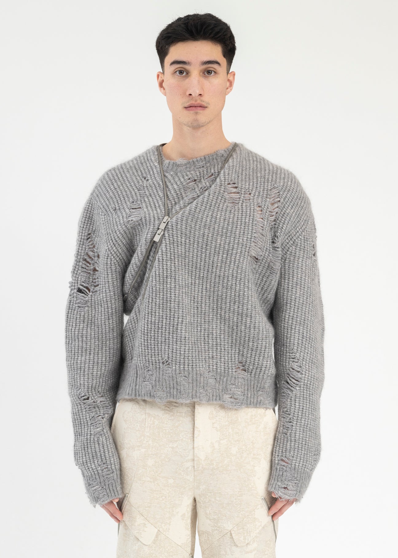 HELIOT EMIL DISTRESSED CARDIGAN グレー