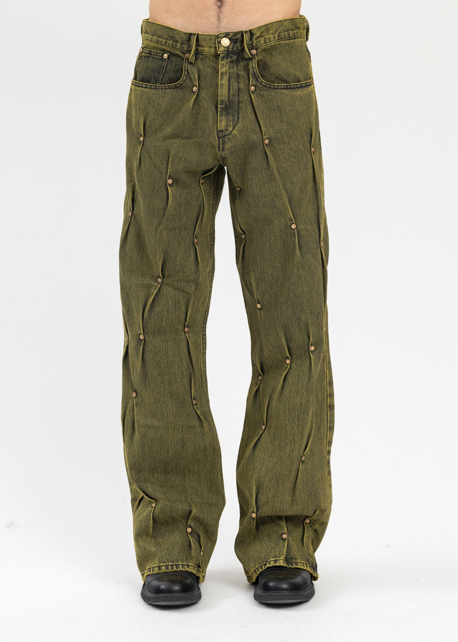 YELLOW MULTI RIVET DENIM PANTS – 017 Shop