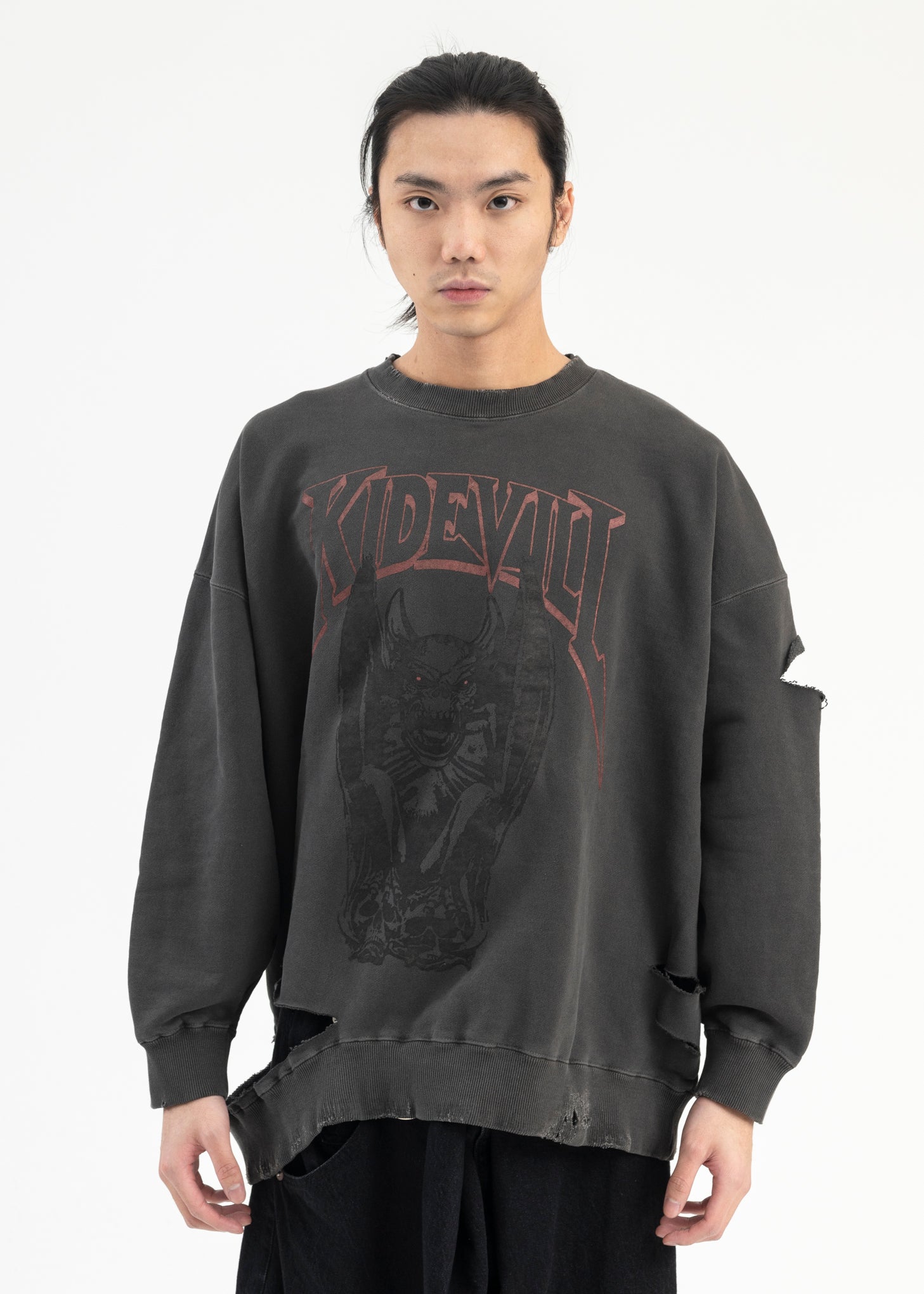 BLACK OVERDYE DESTROY PULLOVER SWEAT – 017 Shop