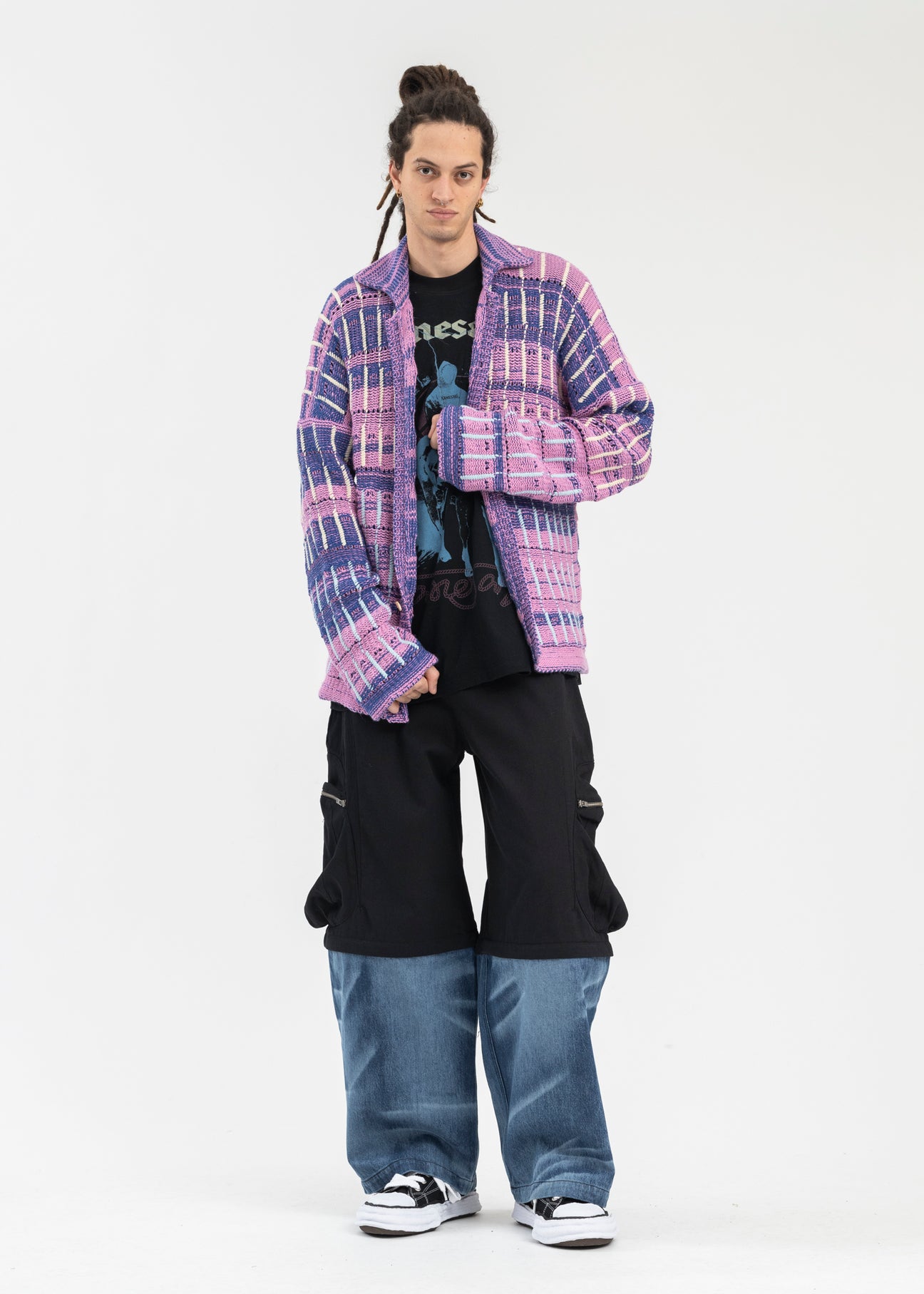 EUPHORIC BLACK YALE BLUE FELIX DETACHABLE KNEE CARGO JEANS