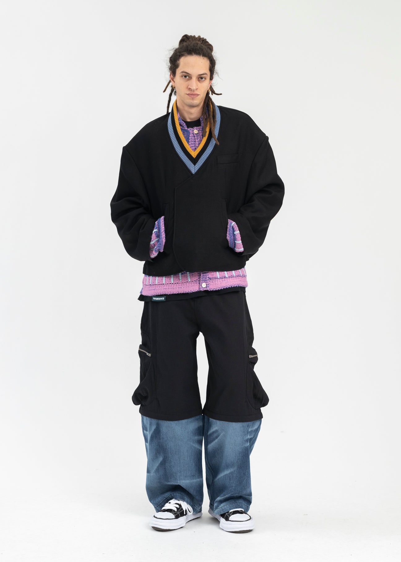 EUPHORIC BLACK YALE BLUE FELIX DETACHABLE KNEE CARGO JEANS