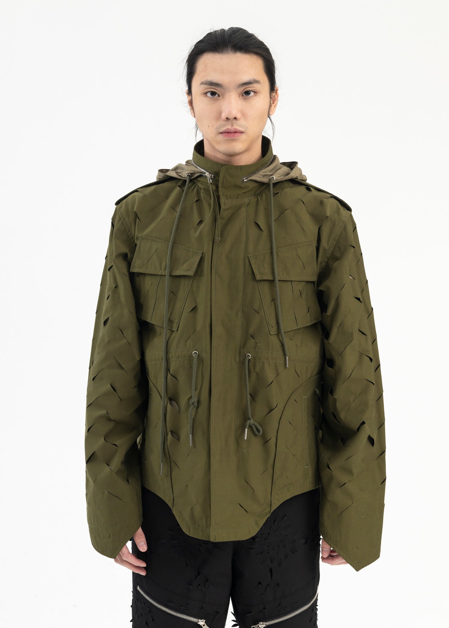 OLIVE LASER-SLASHED M-65 FIELD JACKET – 017 Shop