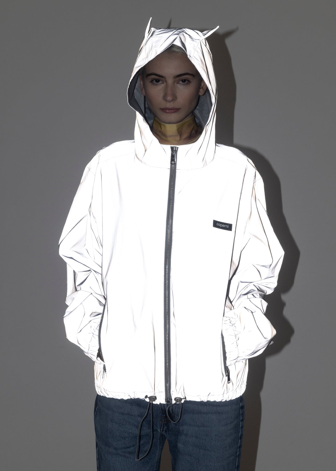 SILVER REFLECTIVE HORN ZIPPED BLOUSON JACKET – 017 Shop