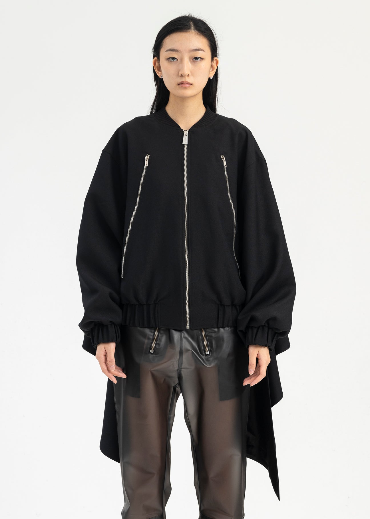 BLACK BLOUSON JACKET WITH CAPE AND BOW – 017 Shop
