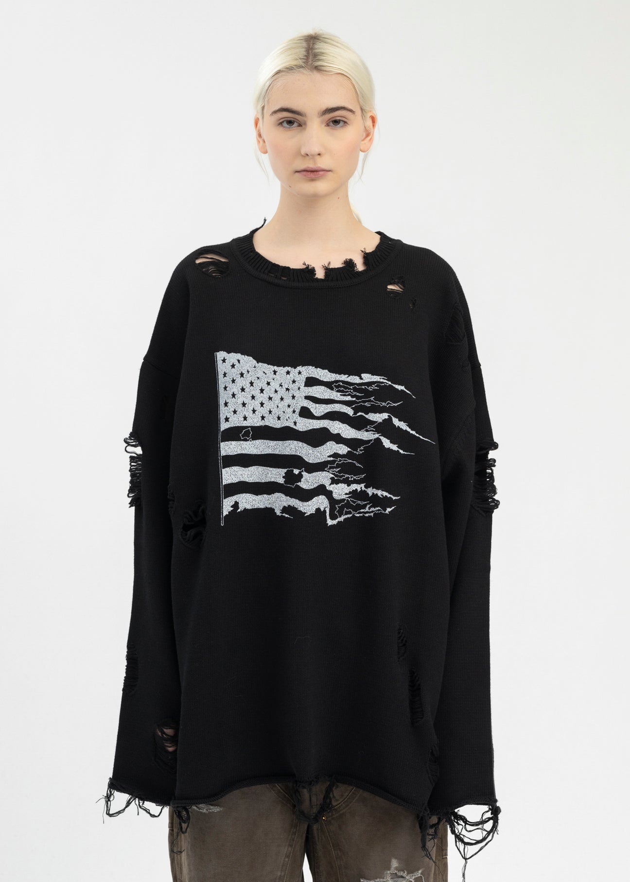 Black Destroyed Printed Knit L/S Tee – 017 Shop