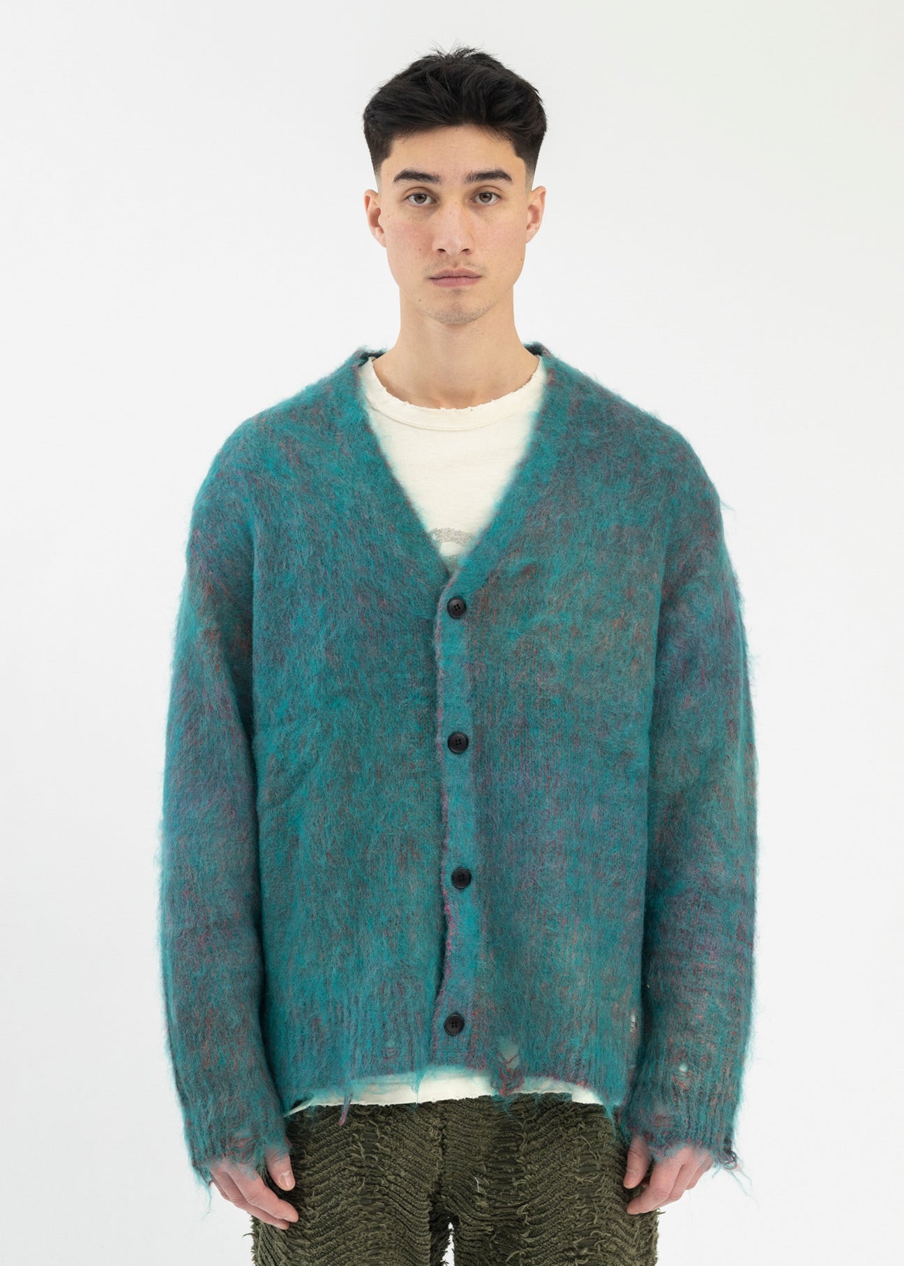 Green Kasuri Mohair Cardigan