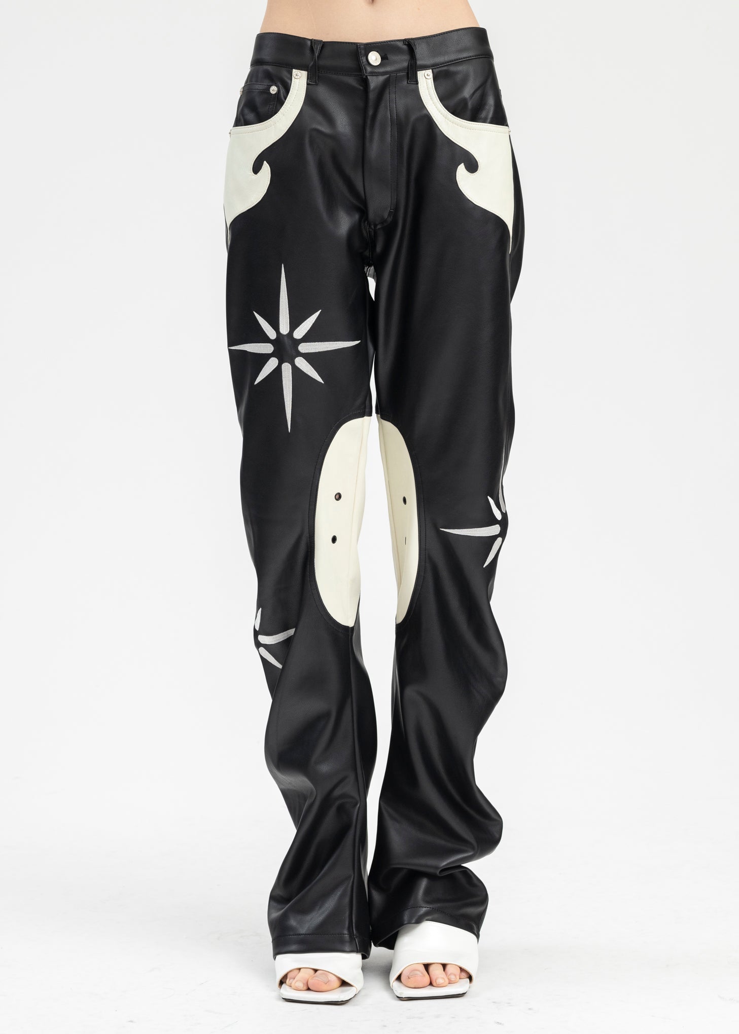 BLACK KSK FLOWER RIDER FAUX LEATHER PANTS – 017 Shop