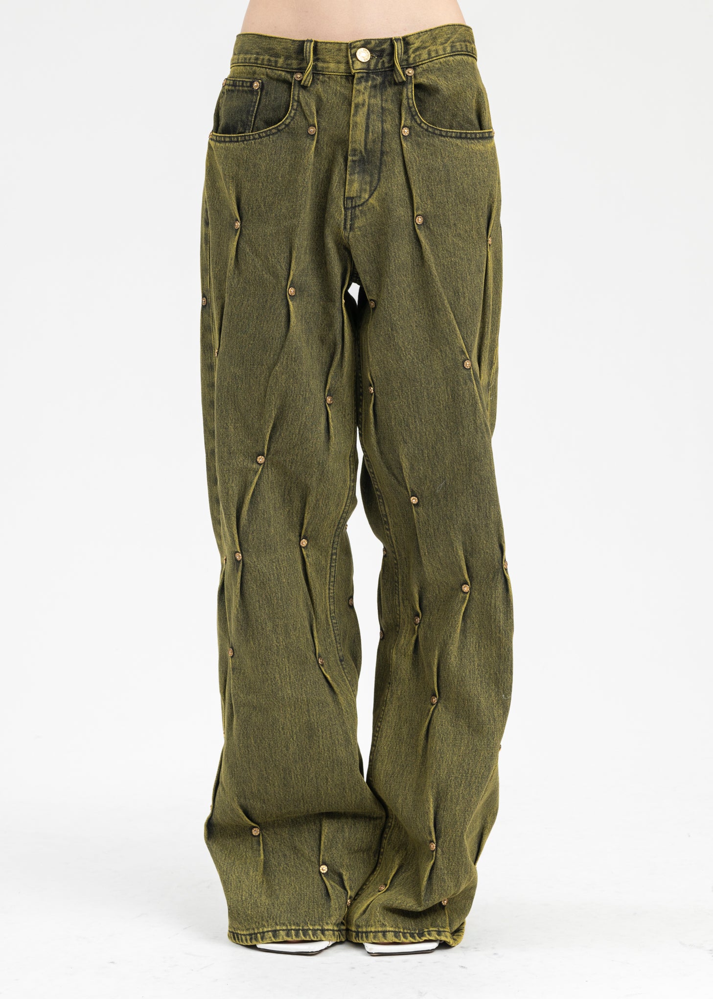 YELLOW MULTI RIVET DENIM PANTS – 017 Shop