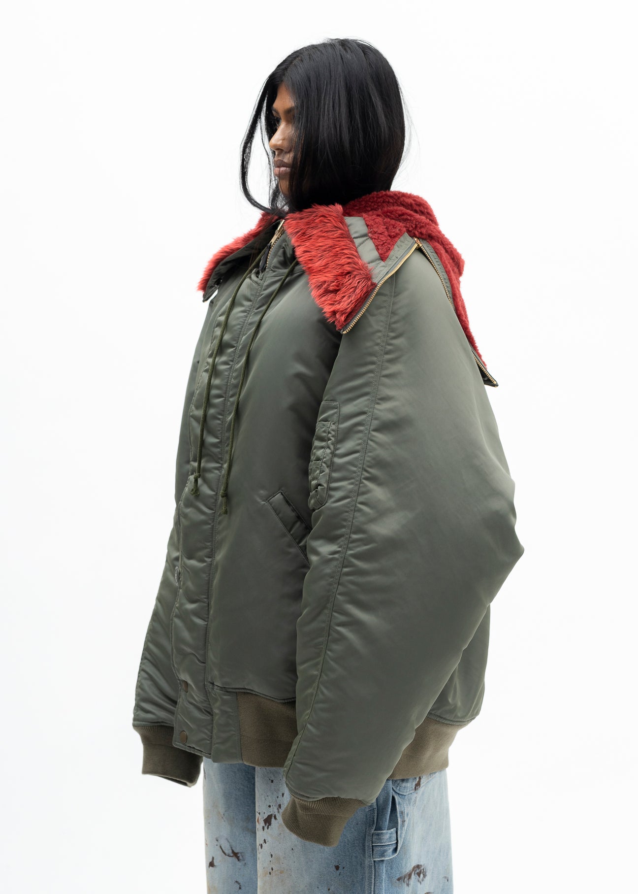 KHAKI PETAL MOUTH HOOD BOMBER JACKET – 017 Shop