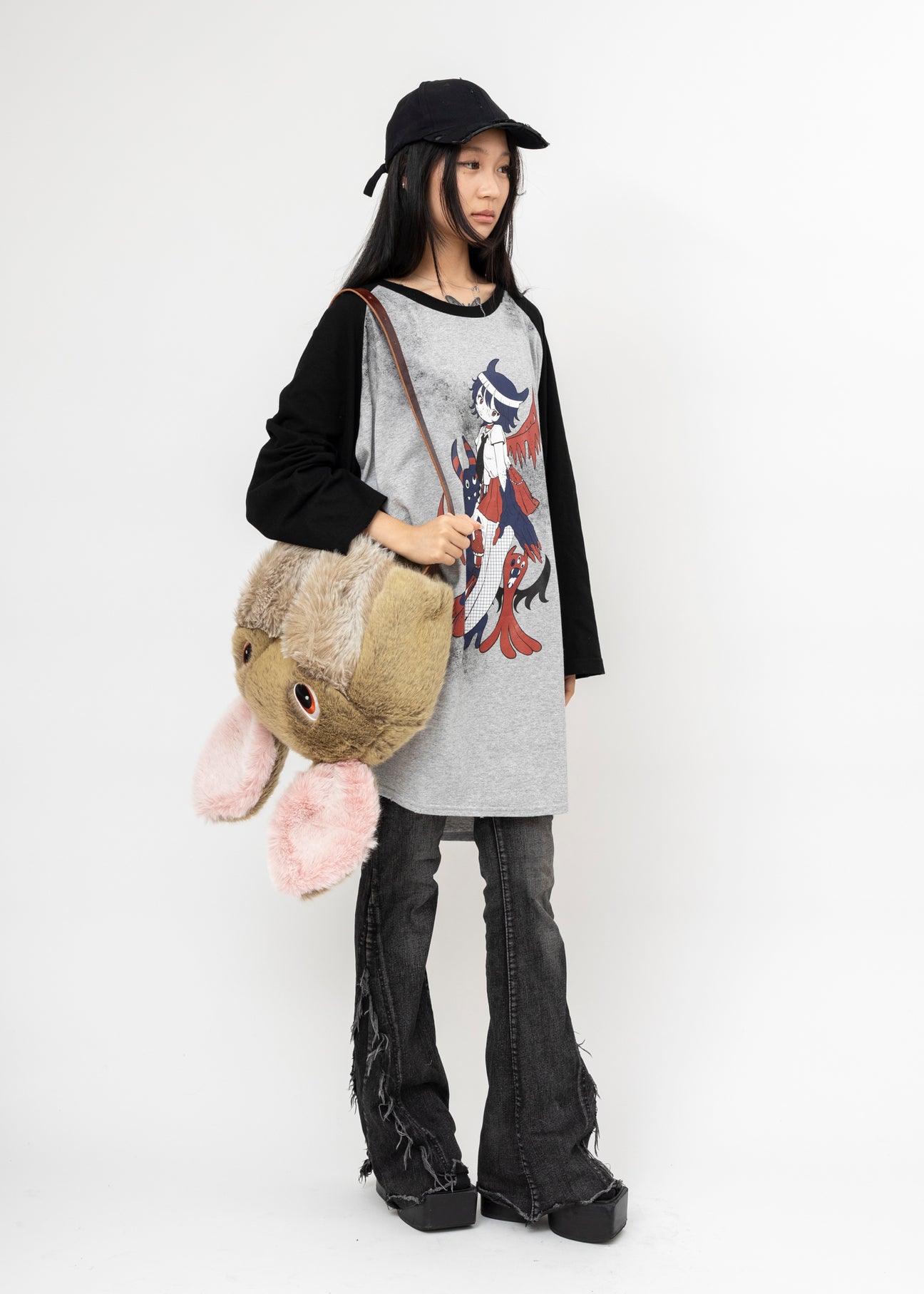 トップス KIDILL/ PUNK GIRL RAGLAN T SHIRT Grey Kidill Punk Girl Raglan T-shirt – 017 Shop