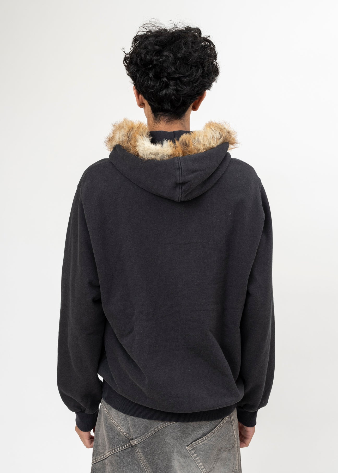 BLACK DOUBLET FURRY COLLAR ZIP-UP HOODIE – 017 Shop
