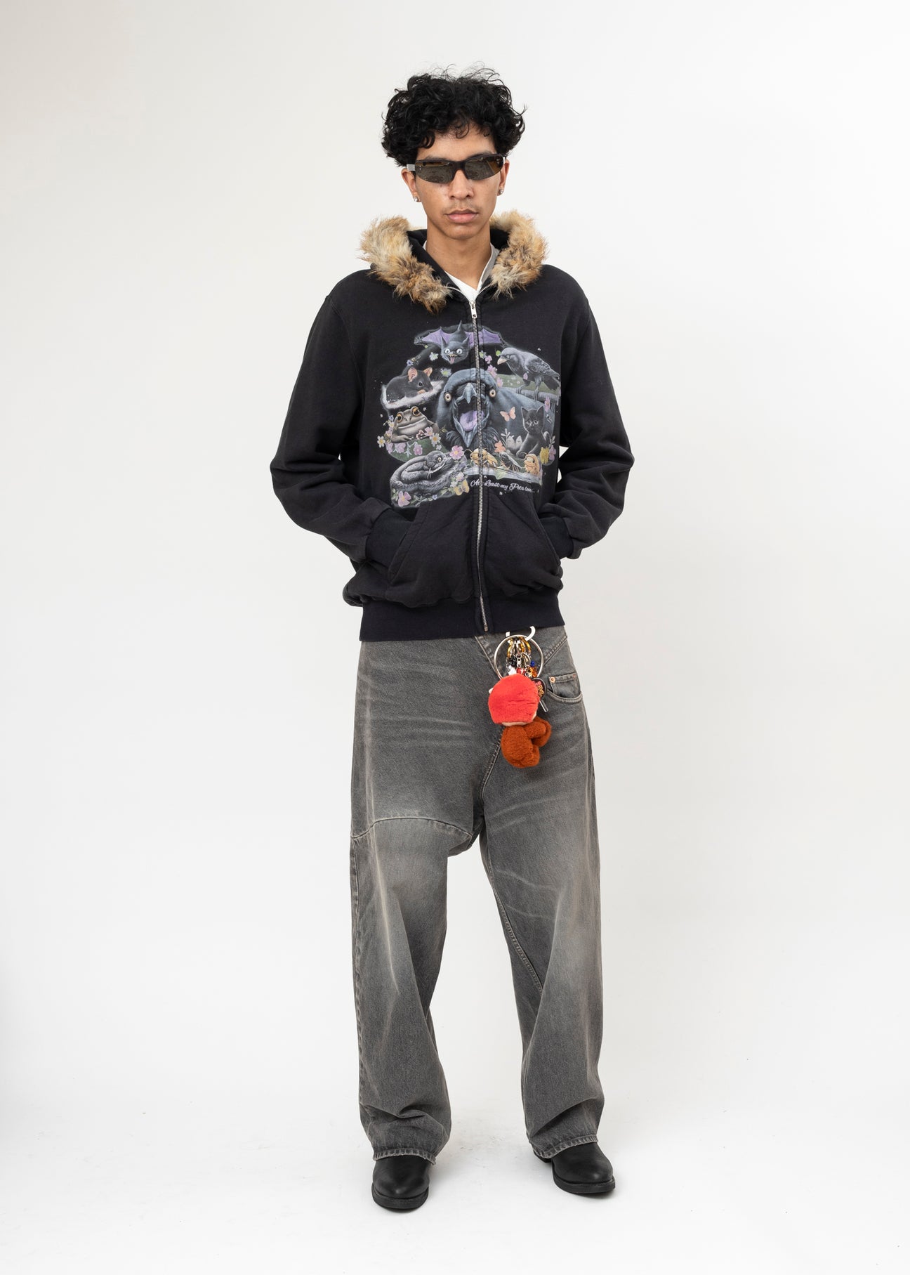BLACK DOUBLET FURRY COLLAR ZIP-UP HOODIE – 017 Shop