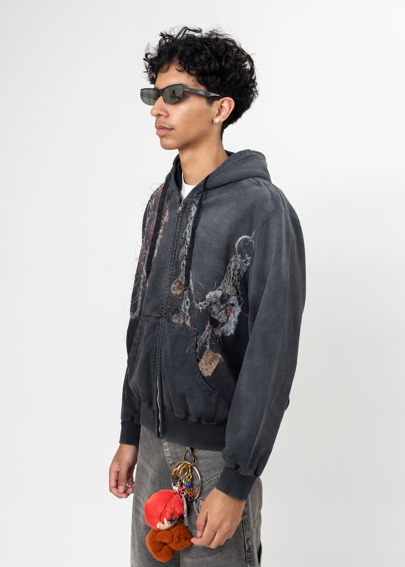 BLACK DOUBLET EMBROIDERED CHAIN ZIP-UP HOODIE – 017 Shop