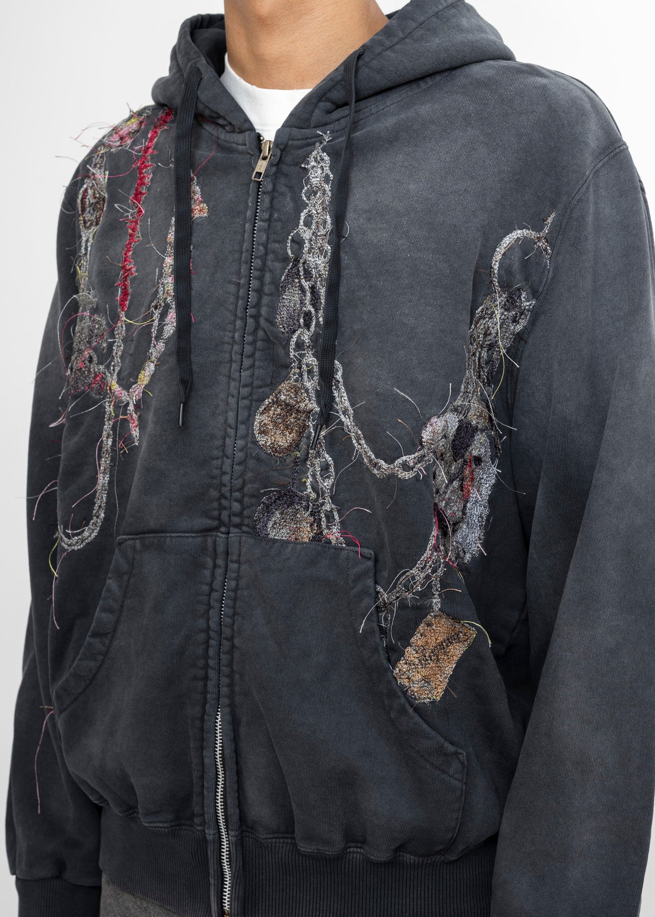 BLACK DOUBLET EMBROIDERED CHAIN ZIP-UP HOODIE – 017 Shop