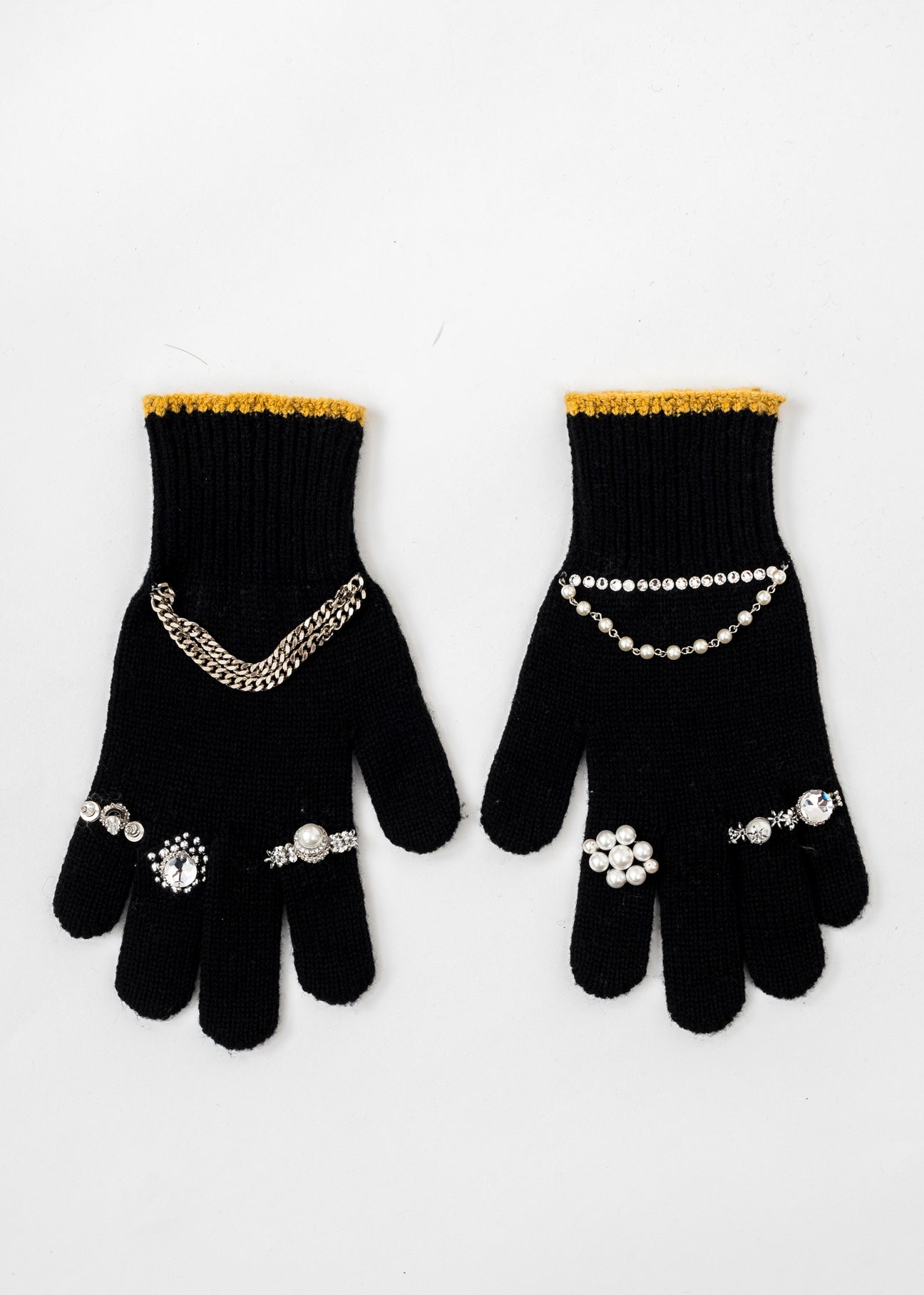 BLACK DOUBLET KNIT GLOVES WITH RINGS – 017 Shop