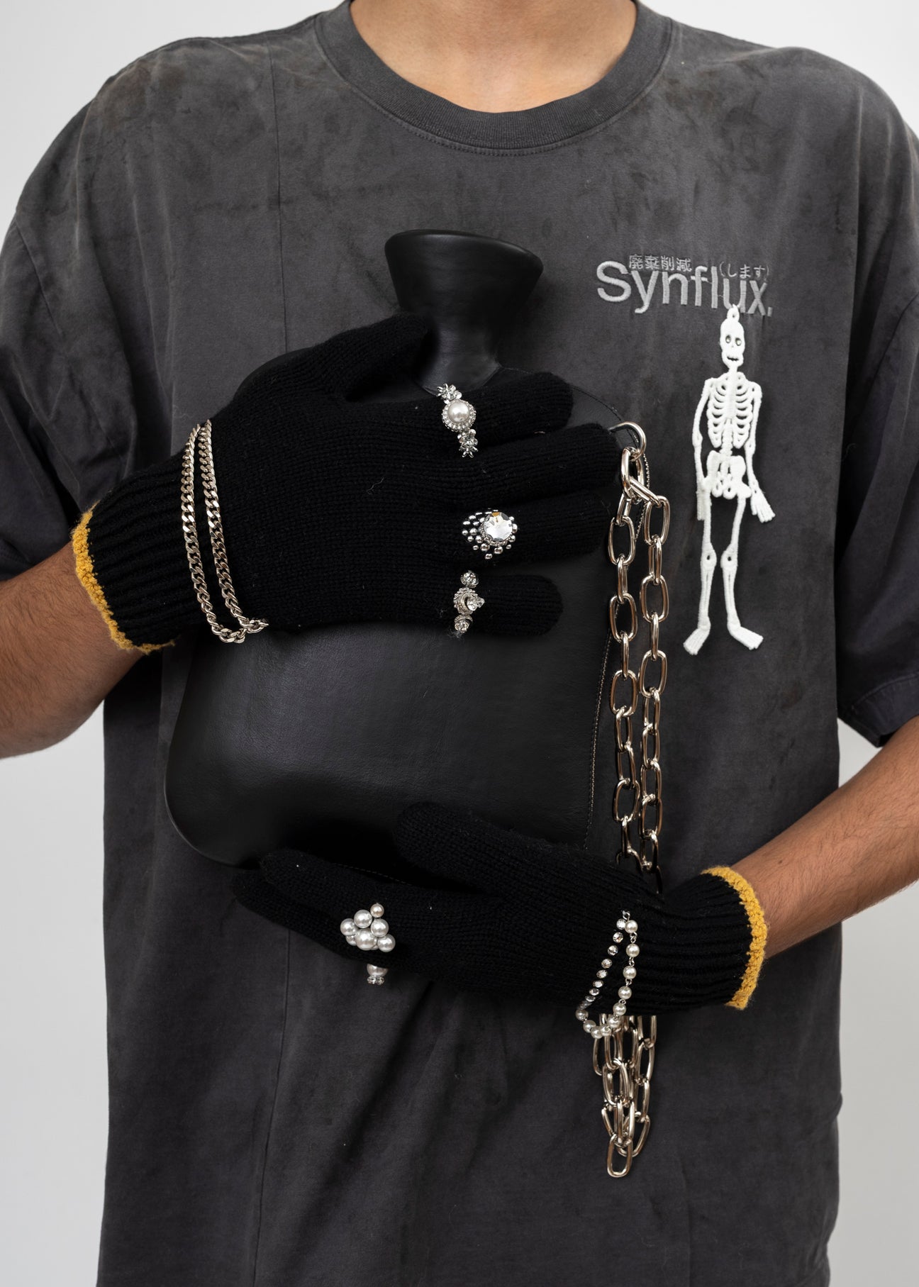 BLACK DOUBLET KNIT GLOVES WITH RINGS – 017 Shop