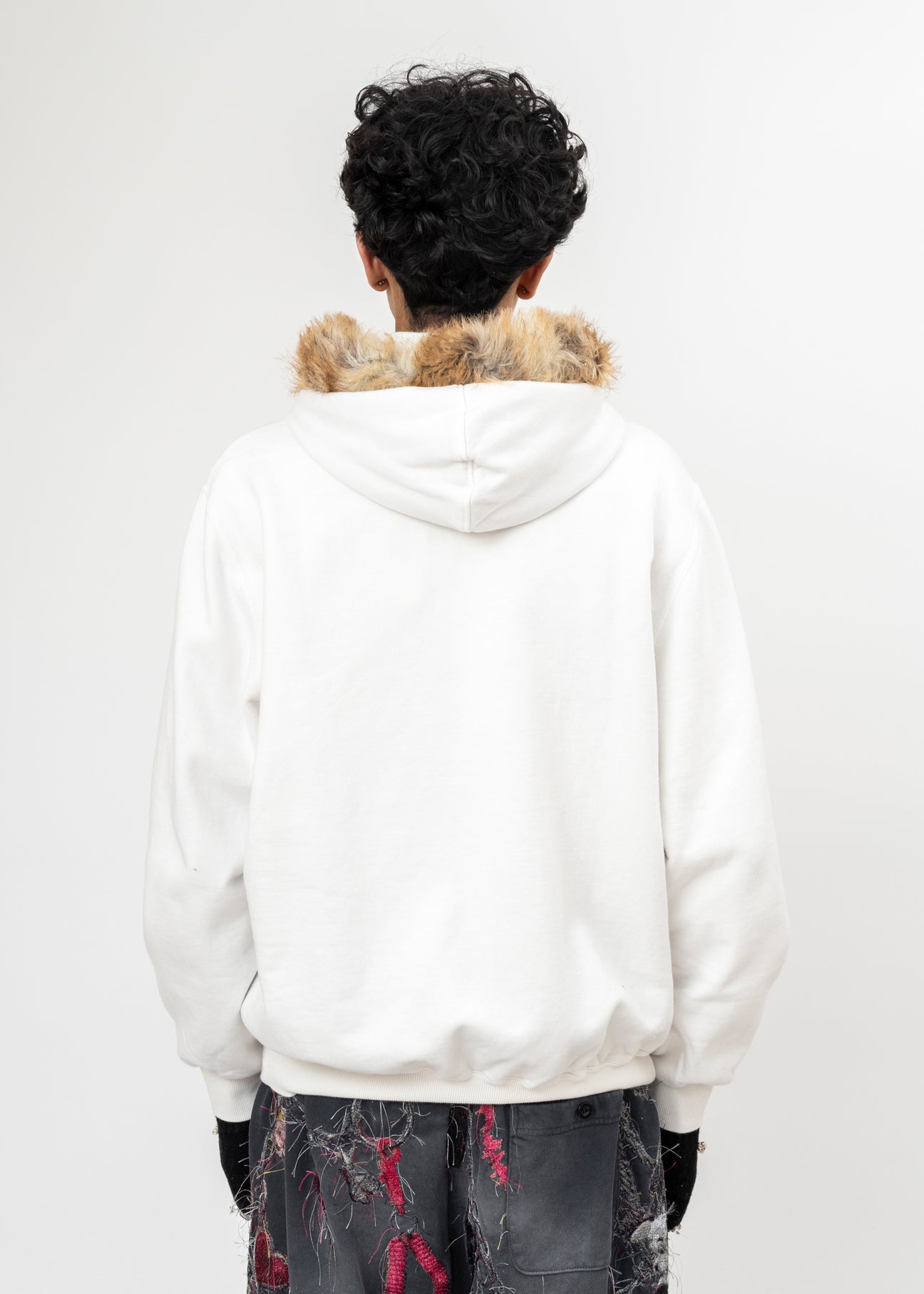 IVORY DOUBLET FURRY COLLAR ZIP-UP HOODIE – 017 Shop