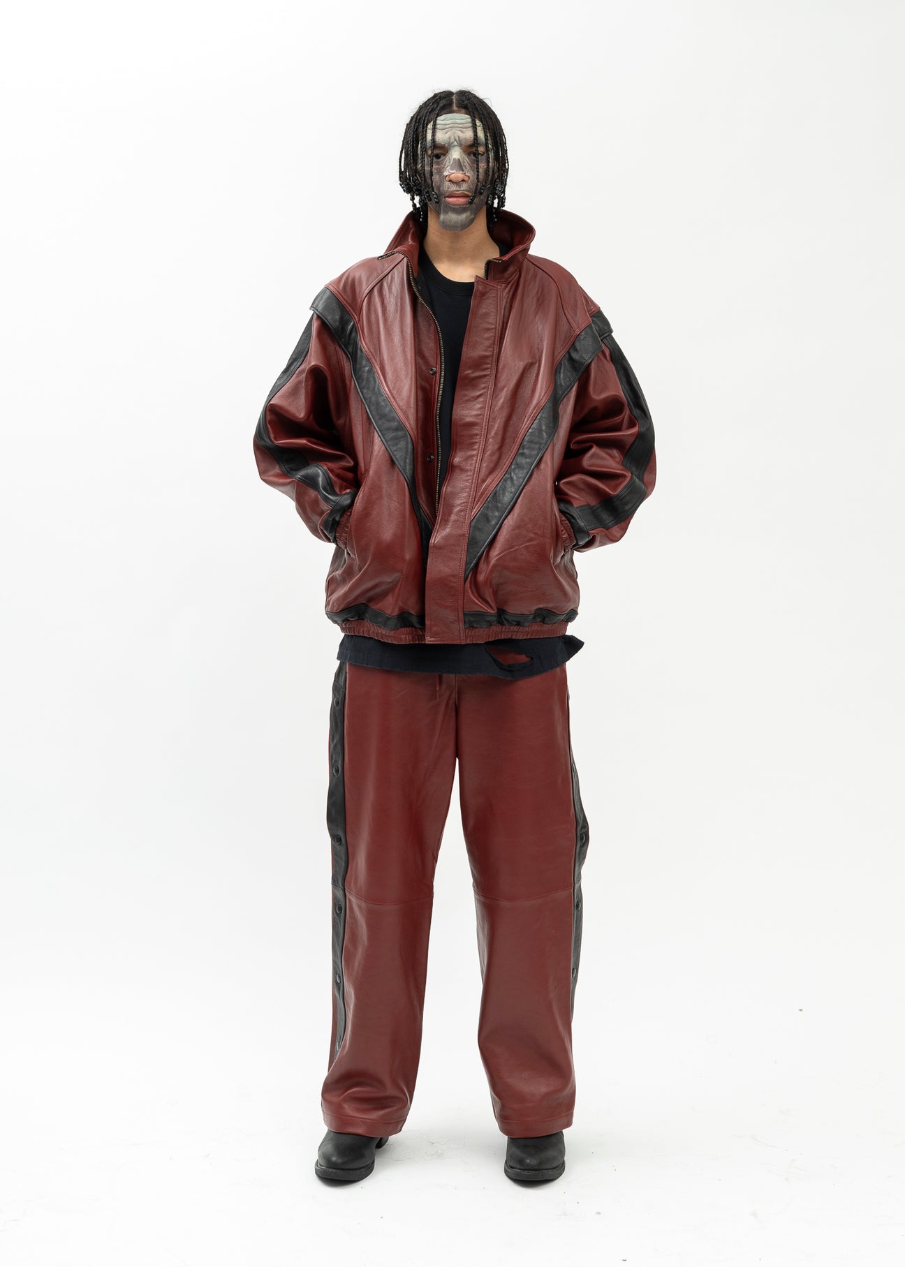 RED LEATHER TRACK JACKET – 017 Shop
