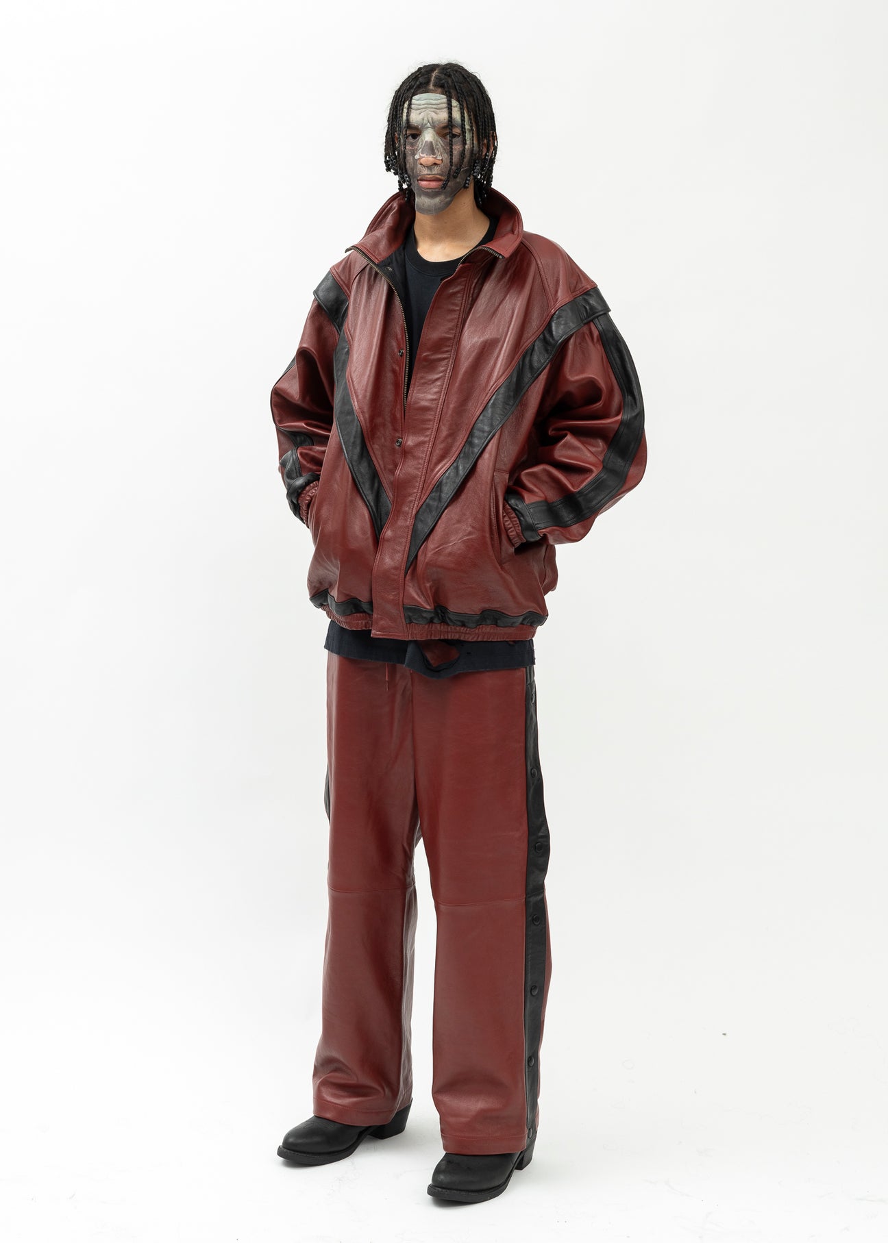RED LEATHER TRACK JACKET – 017 Shop