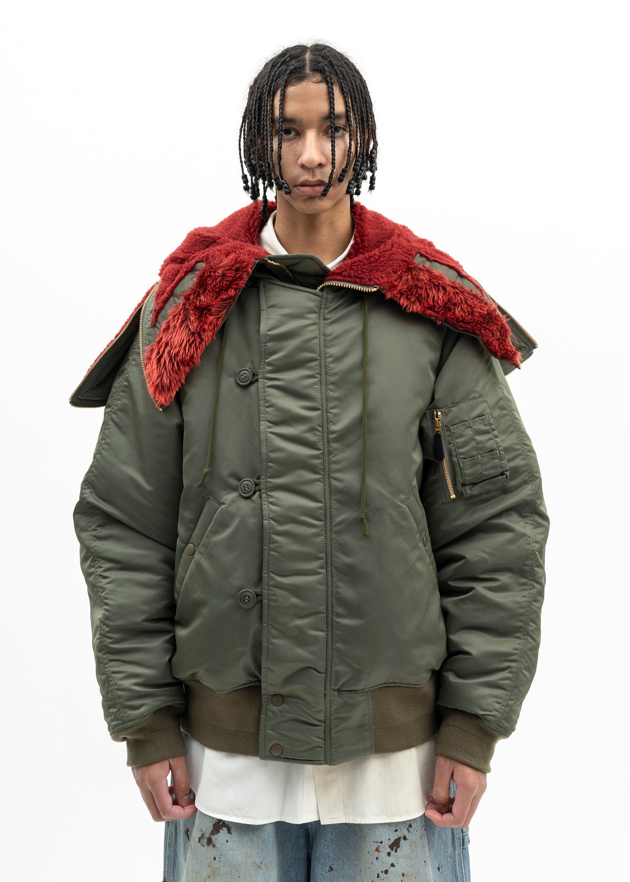 KHAKI PETAL MOUTH HOOD BOMBER JACKET - Main Image