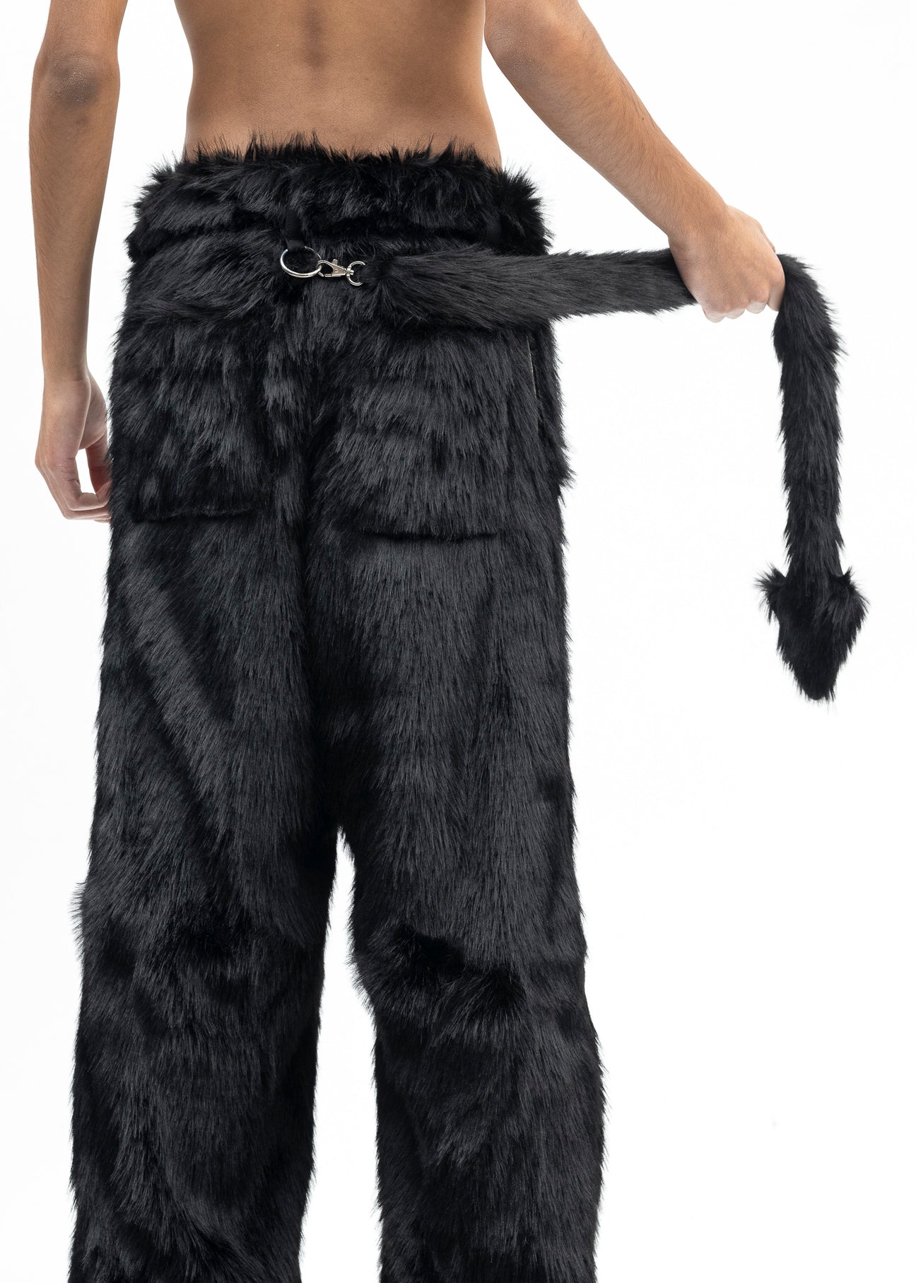 BLACK FAUX-FUR DEVIL PANTS – 017 Shop