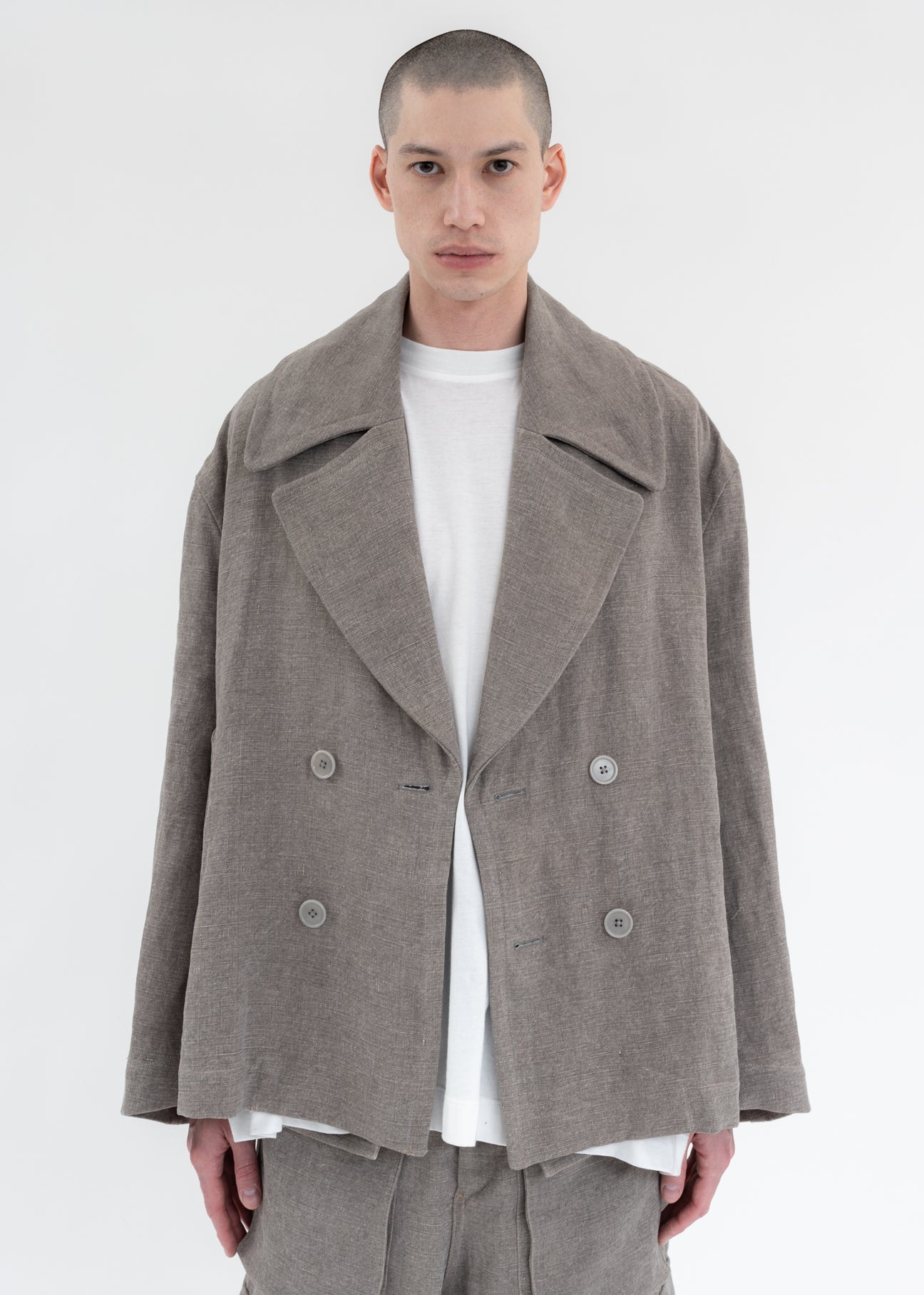 GREY STONE WASHED CROPPED PEA COAT