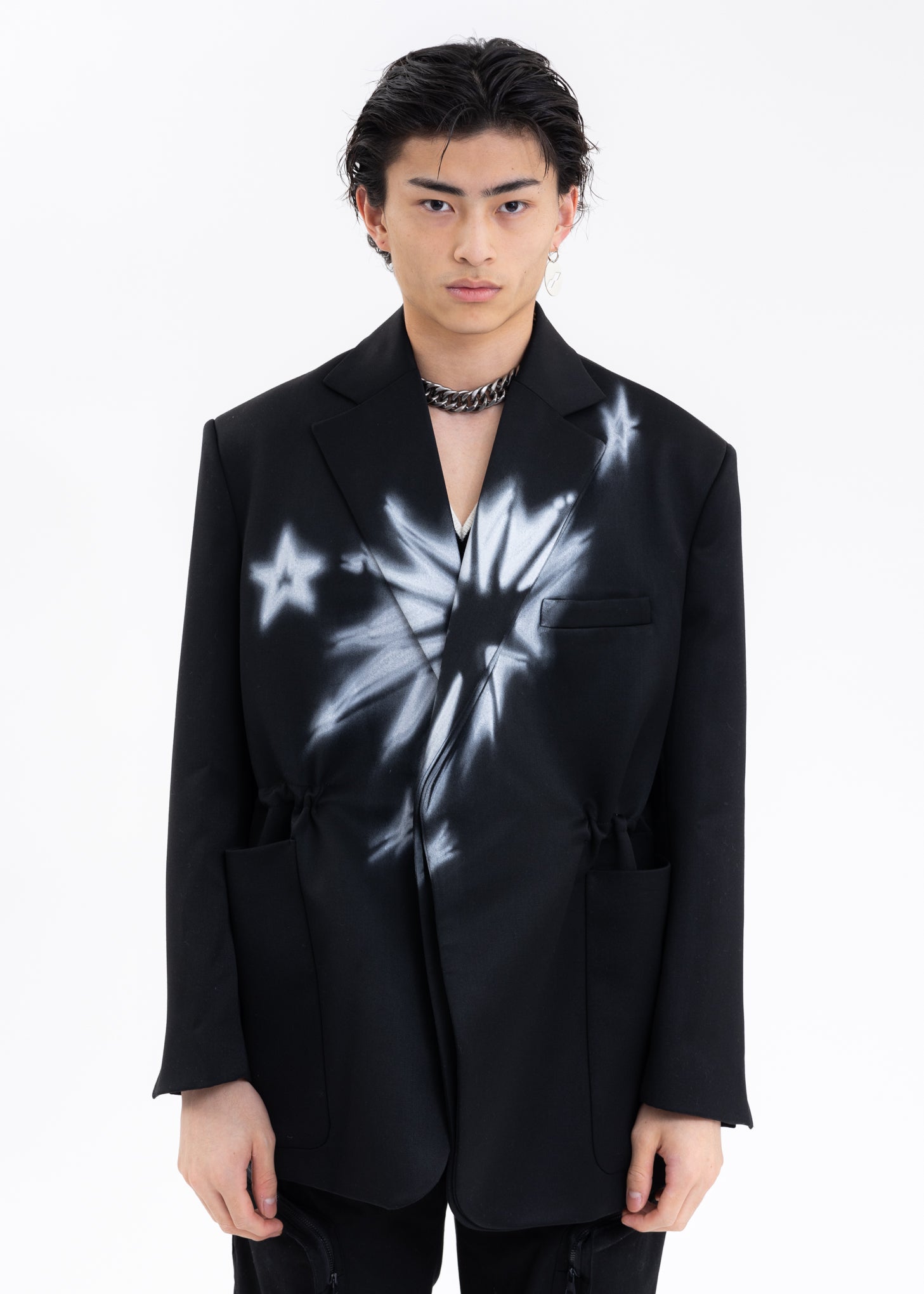 Id Jacket With String BLACK WAIST STRING JACKET WITH STAR PRINT – 017 Shop