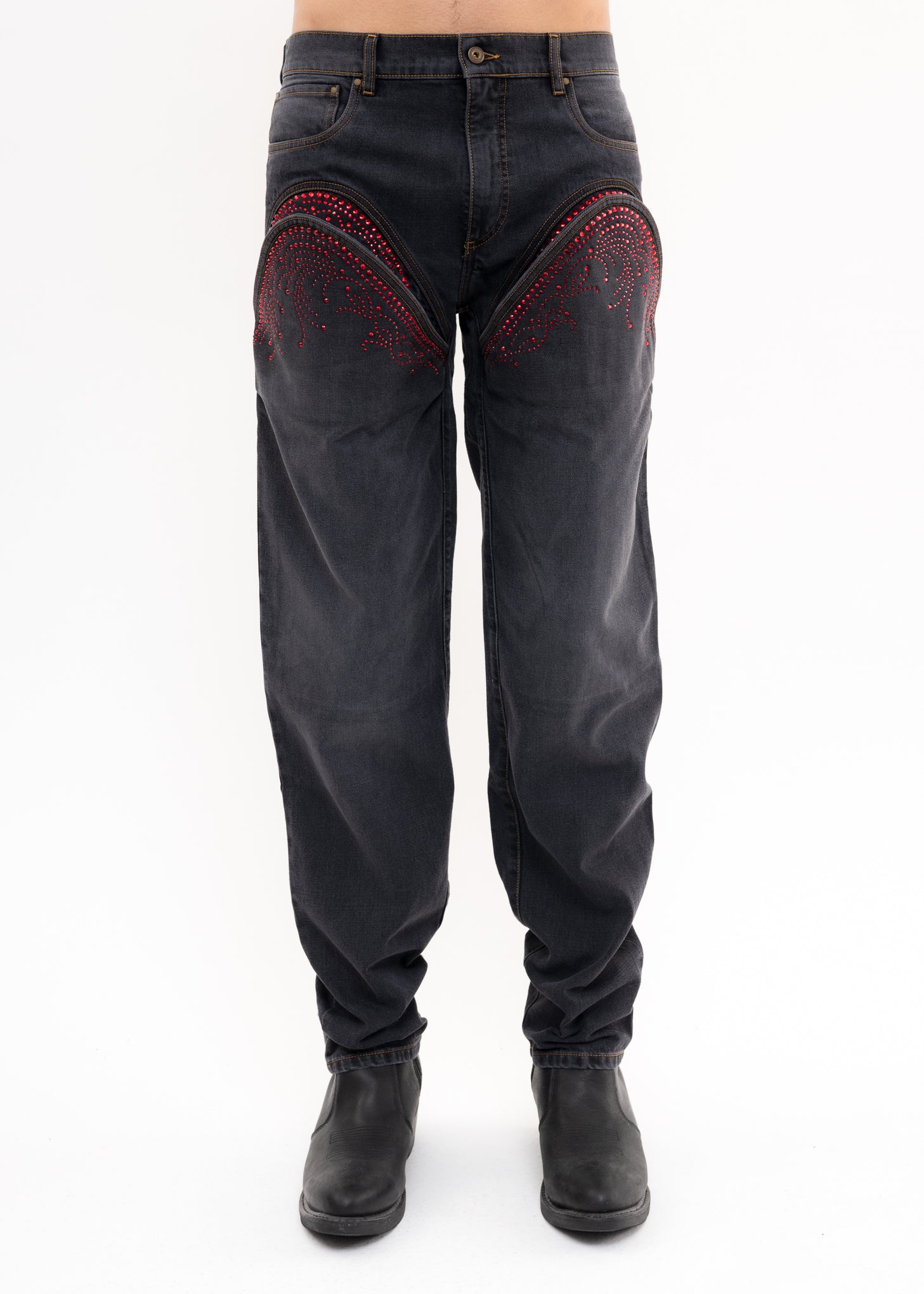 Black And Red CUT OUT RHINESTONE Jeans – 017 Shop